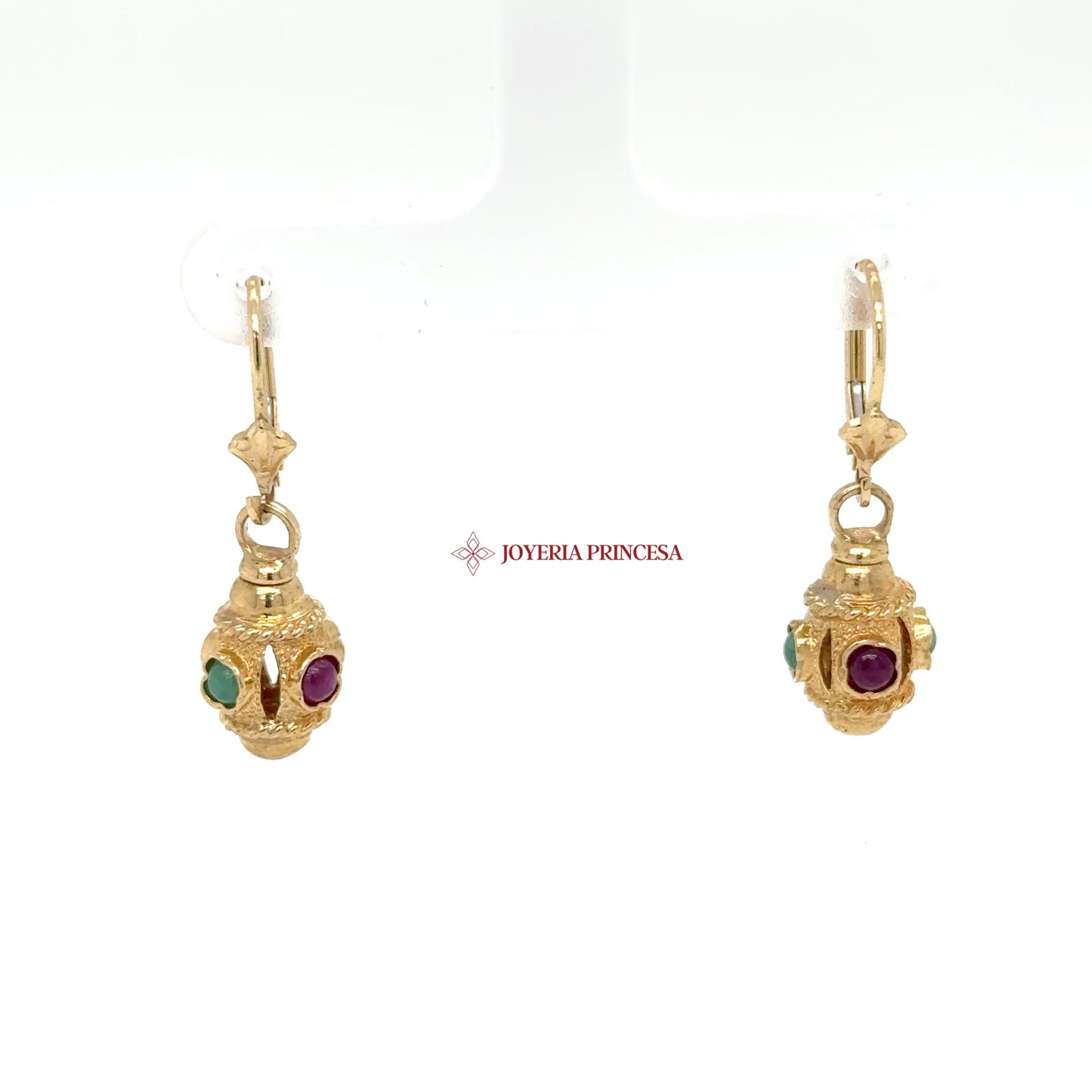 14K Gold Dangle Earrings with Colorful CZ Stones