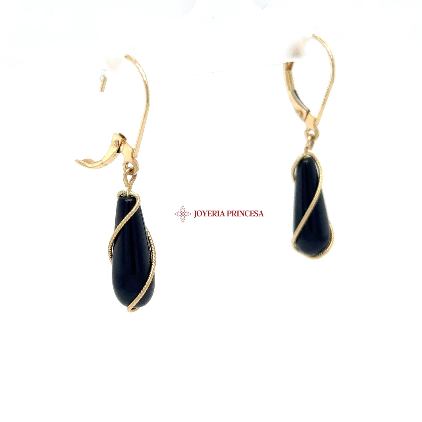 14K Gold Dangle Earrings with Black Stone