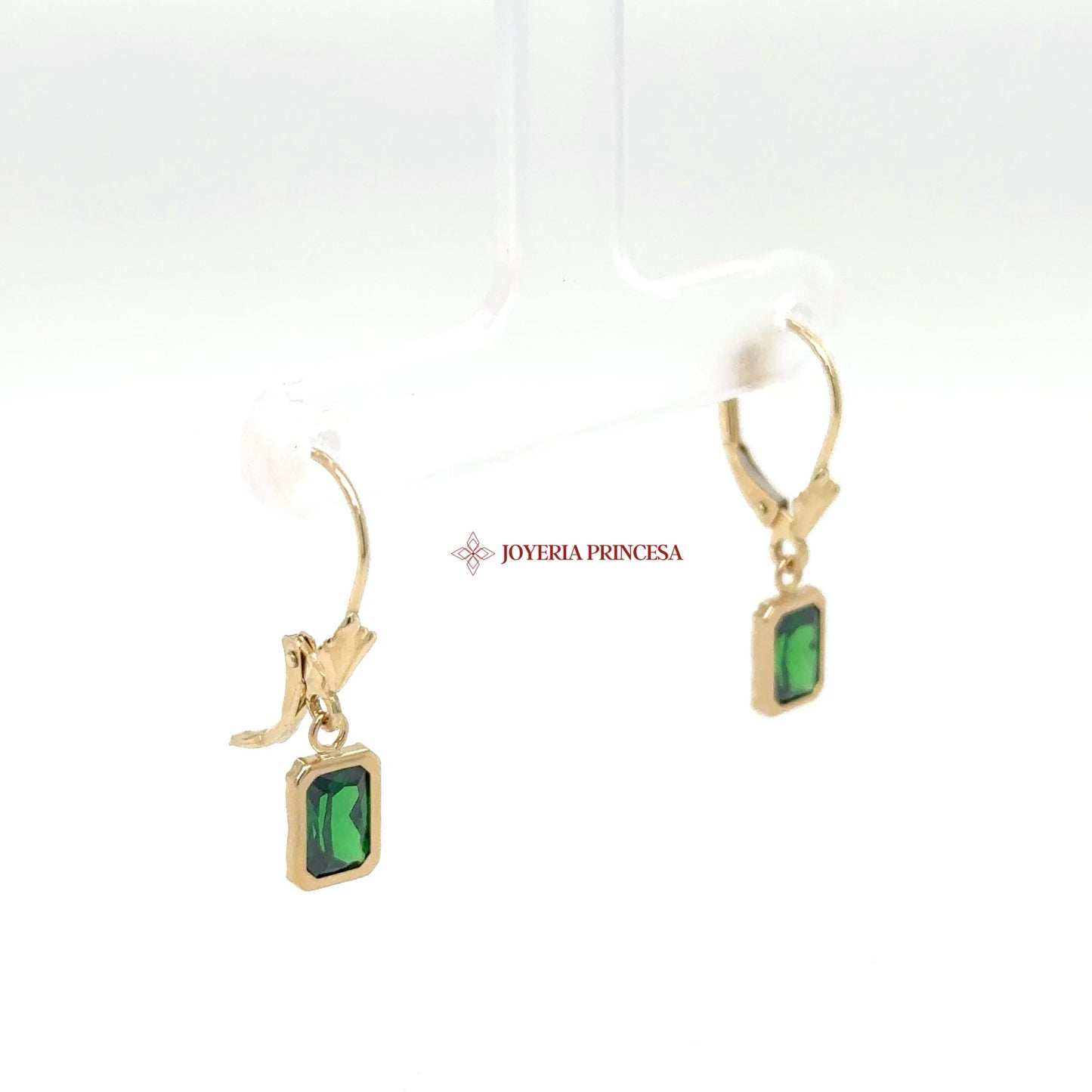 14K Gold Dangle Earrings with Emerald Stones