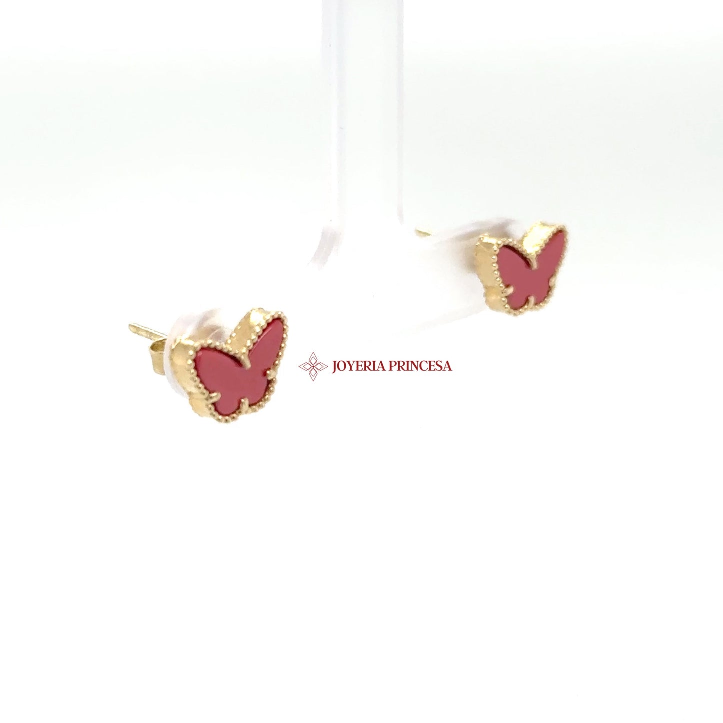 14K Gold Butterfly Stud Earrings with Red Enamel
