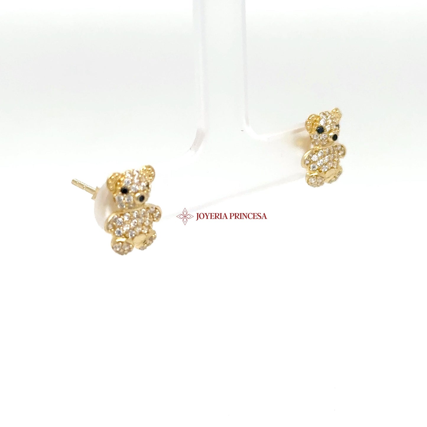 14K Gold Cubic Zirconia Teddy Bear Stud Earrings