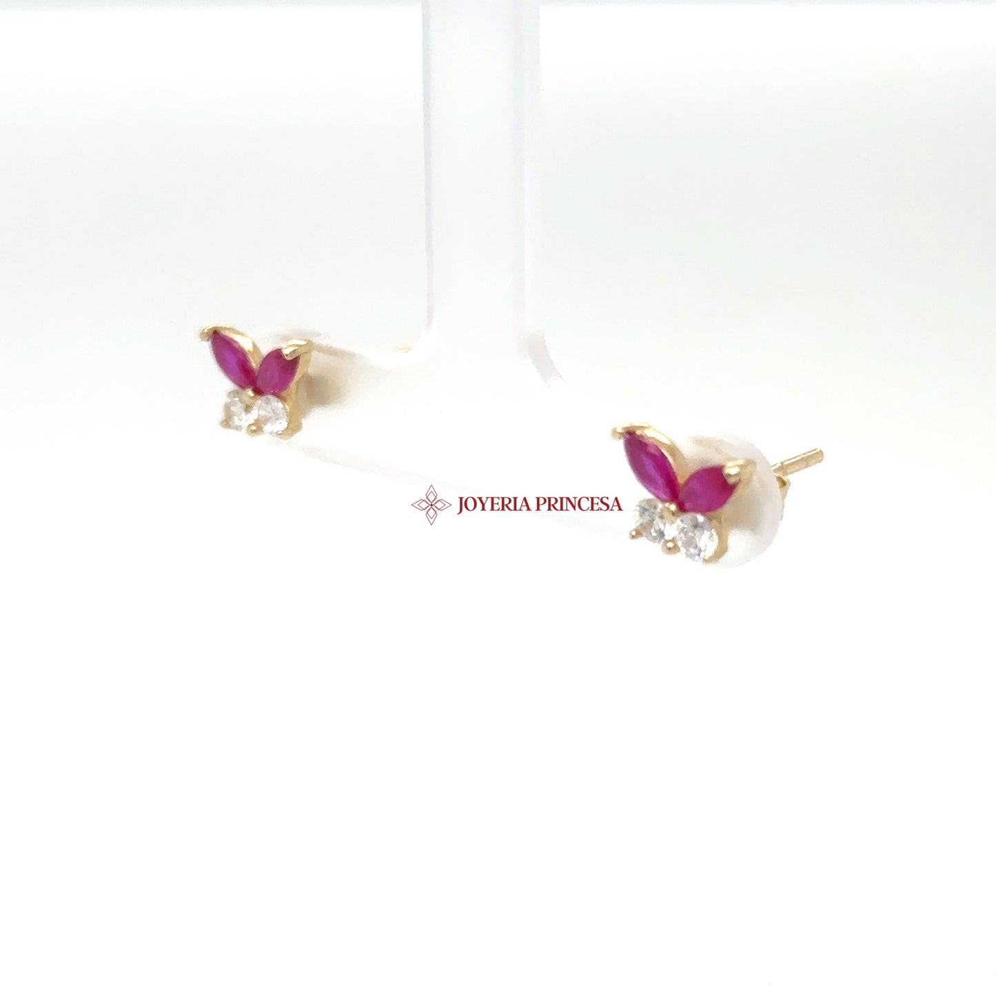 14K Pink Butterfly Stud Earrings with CZ Accents