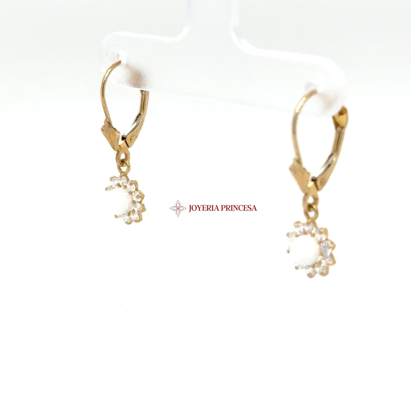 14K Gold Dangle Earrings with Cubic Zirconia Sun Motif
