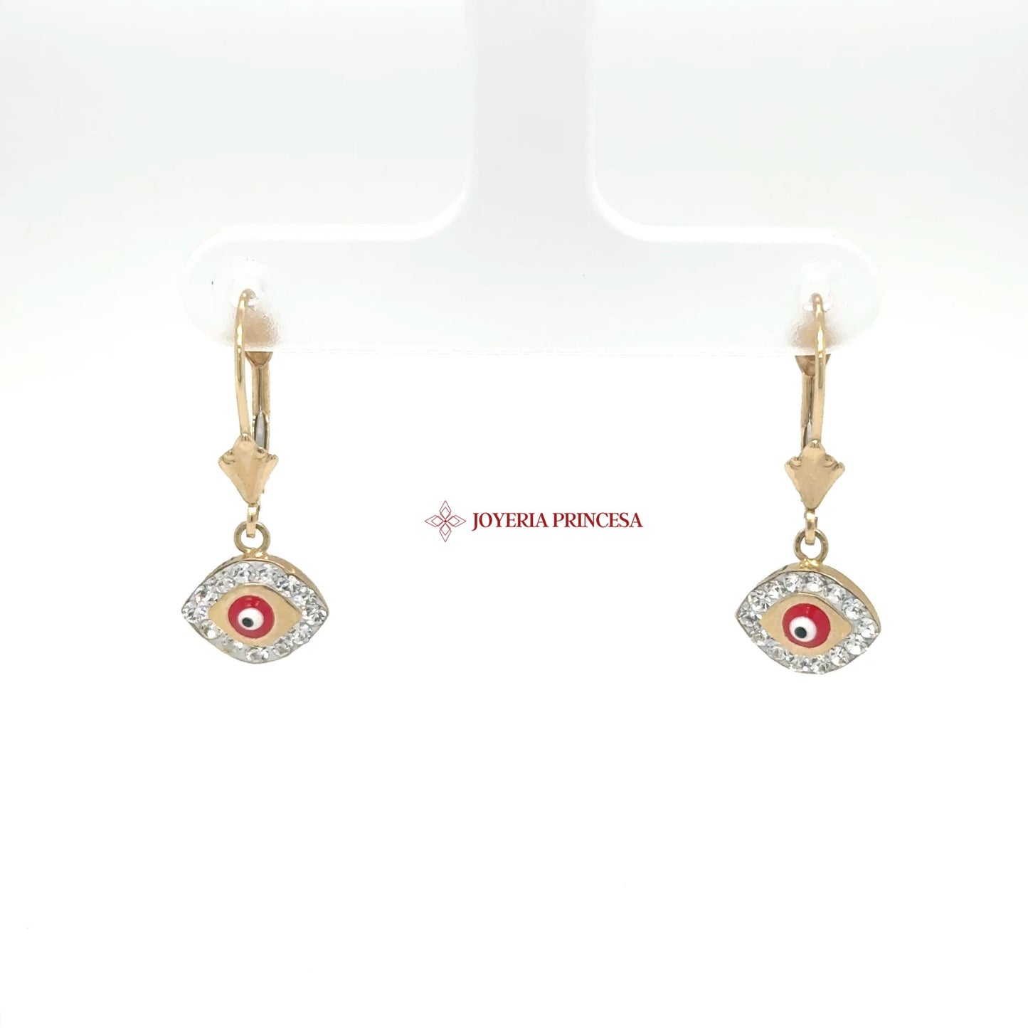 14K Gold Huggie Earrings with Evil Eye Motif and CZ Stones