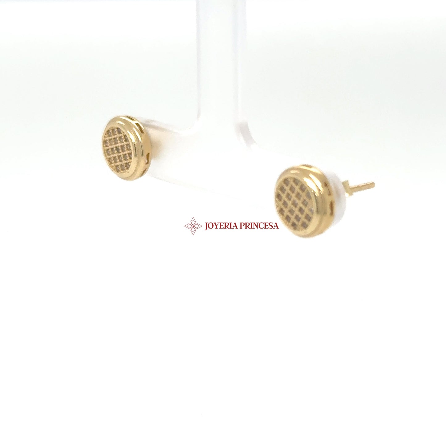 14K Gold Round Stud Earrings with CZ Stones