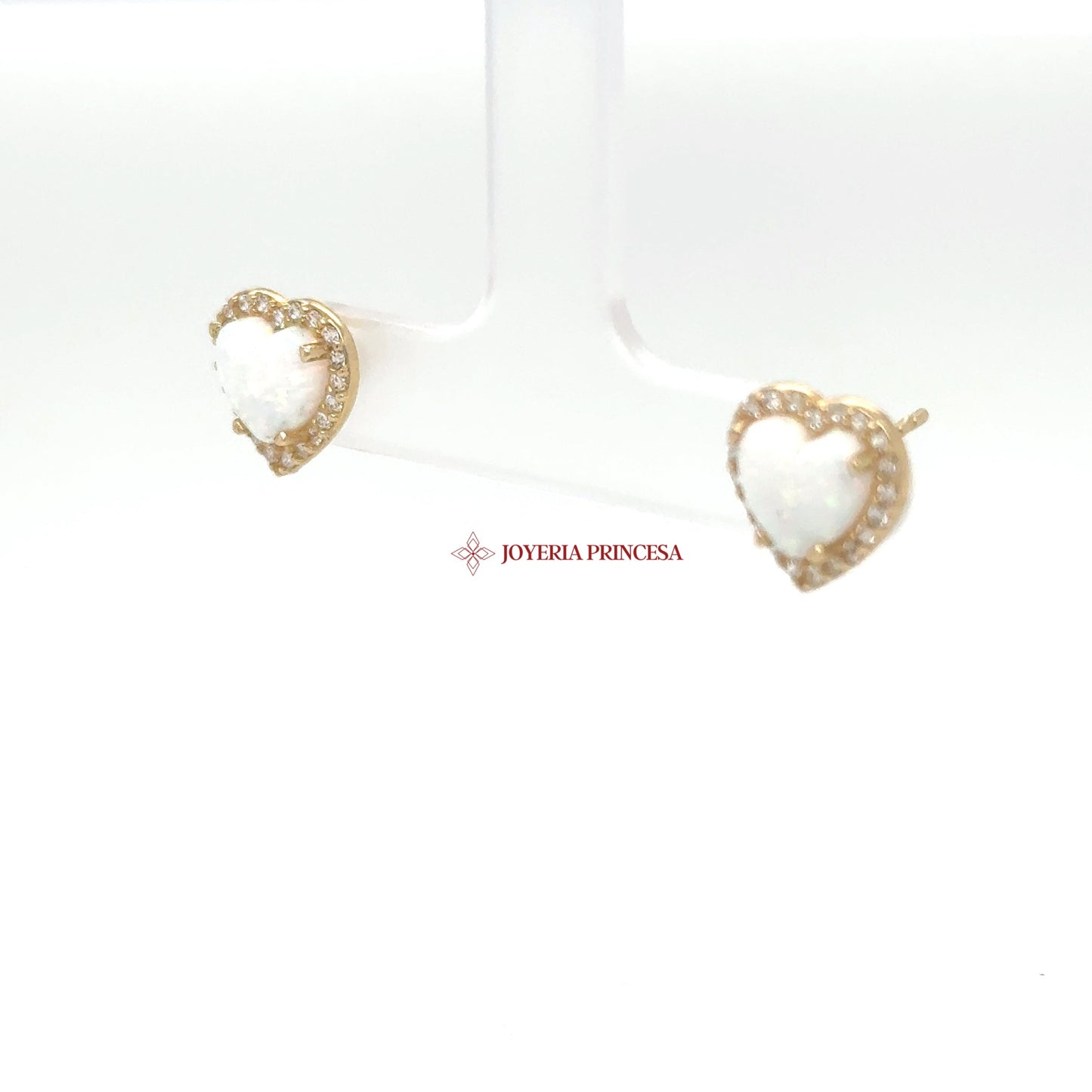 14K Gold Heart Shaped Stud Earrings with CZ Stones