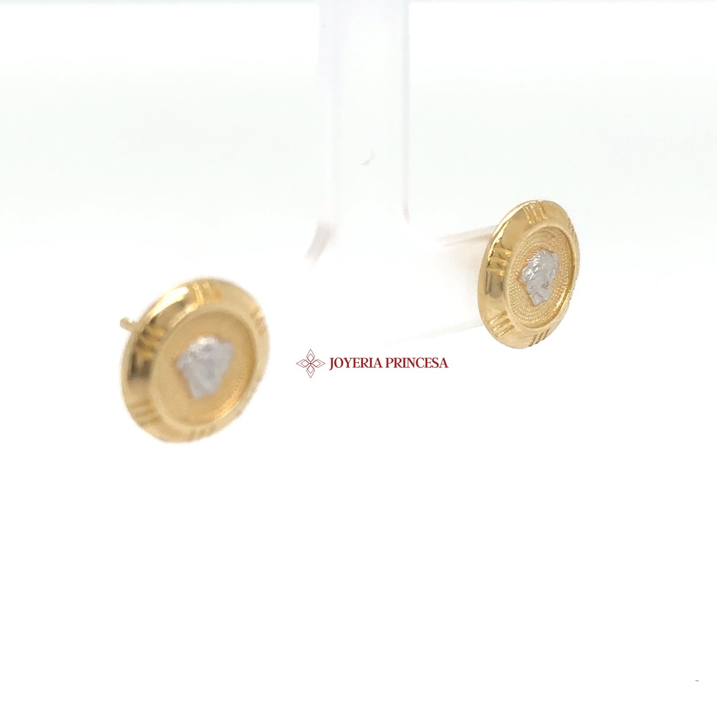 14K Gold Round Stud Earrings with CZ Center (UN-0781)