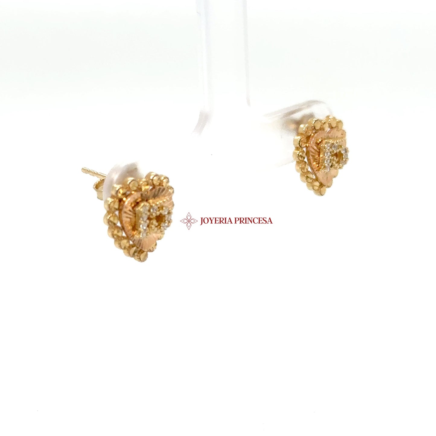 14K Gold Heart-Shaped Stud Earrings with CZ Stones