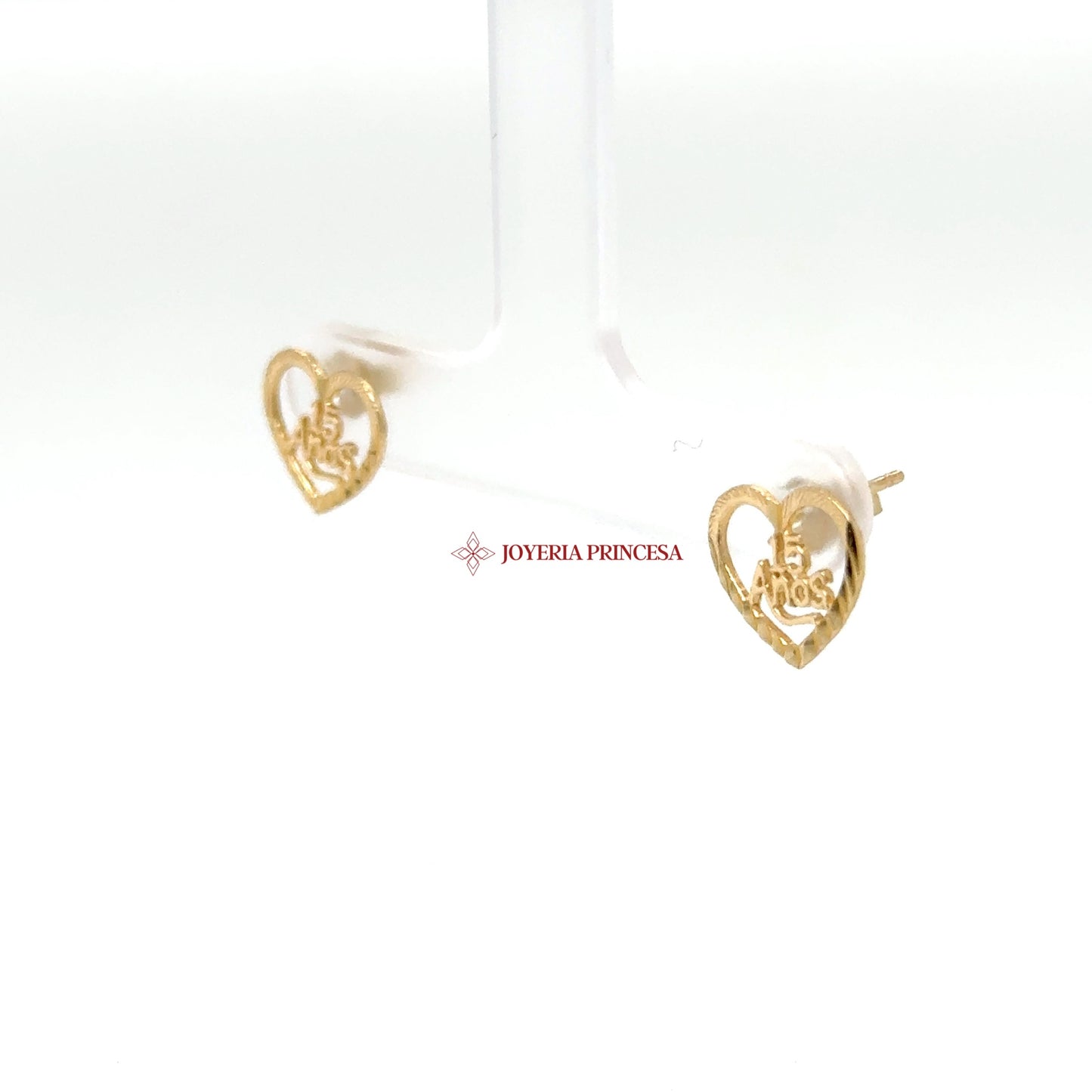14K Heart Stud Earrings with '15 Años' Motif