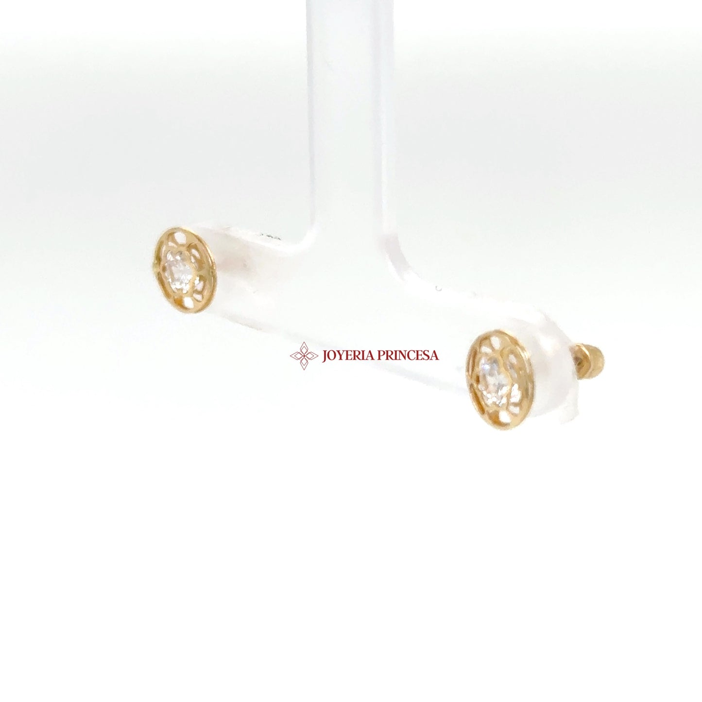 14K Gold Floral Stud Earrings with CZ Stones (UN-0798)