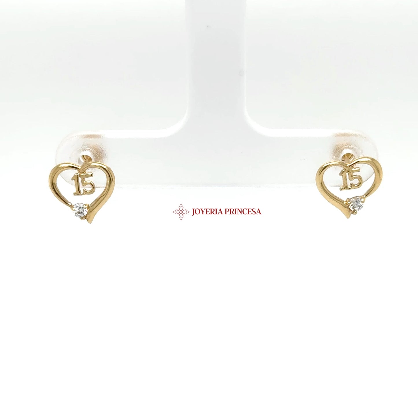 14K Gold Heart Stud Earrings with CZ Stones