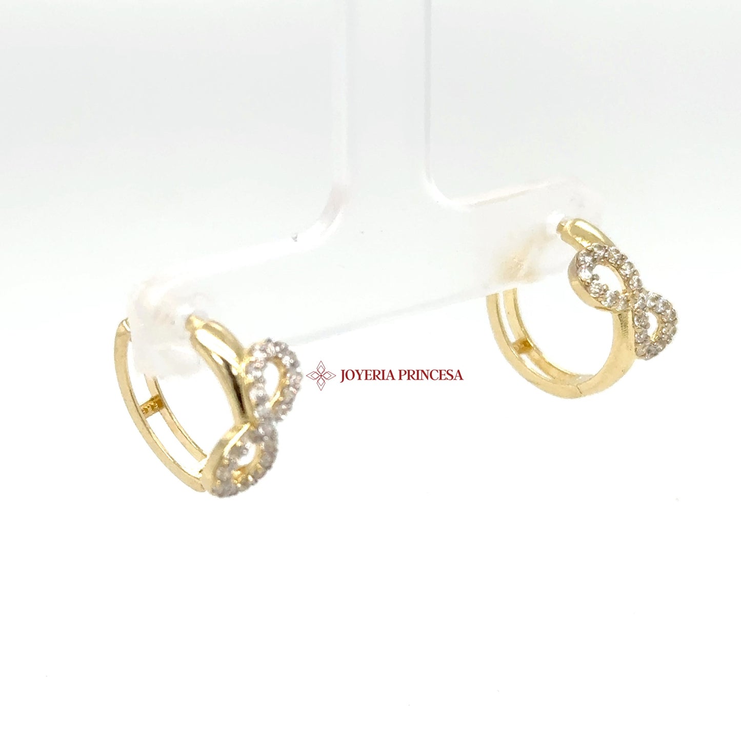 14K Gold Infinity Huggie Earrings with CZ Stones