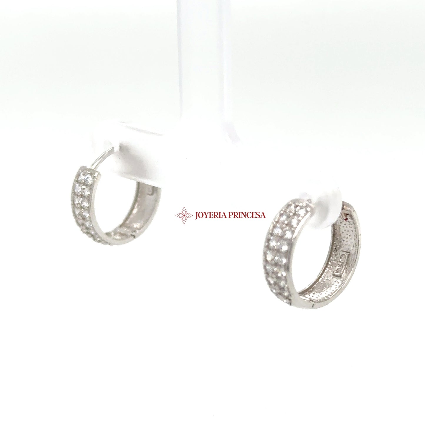 14K White Gold Huggie Earrings with CZ Stones