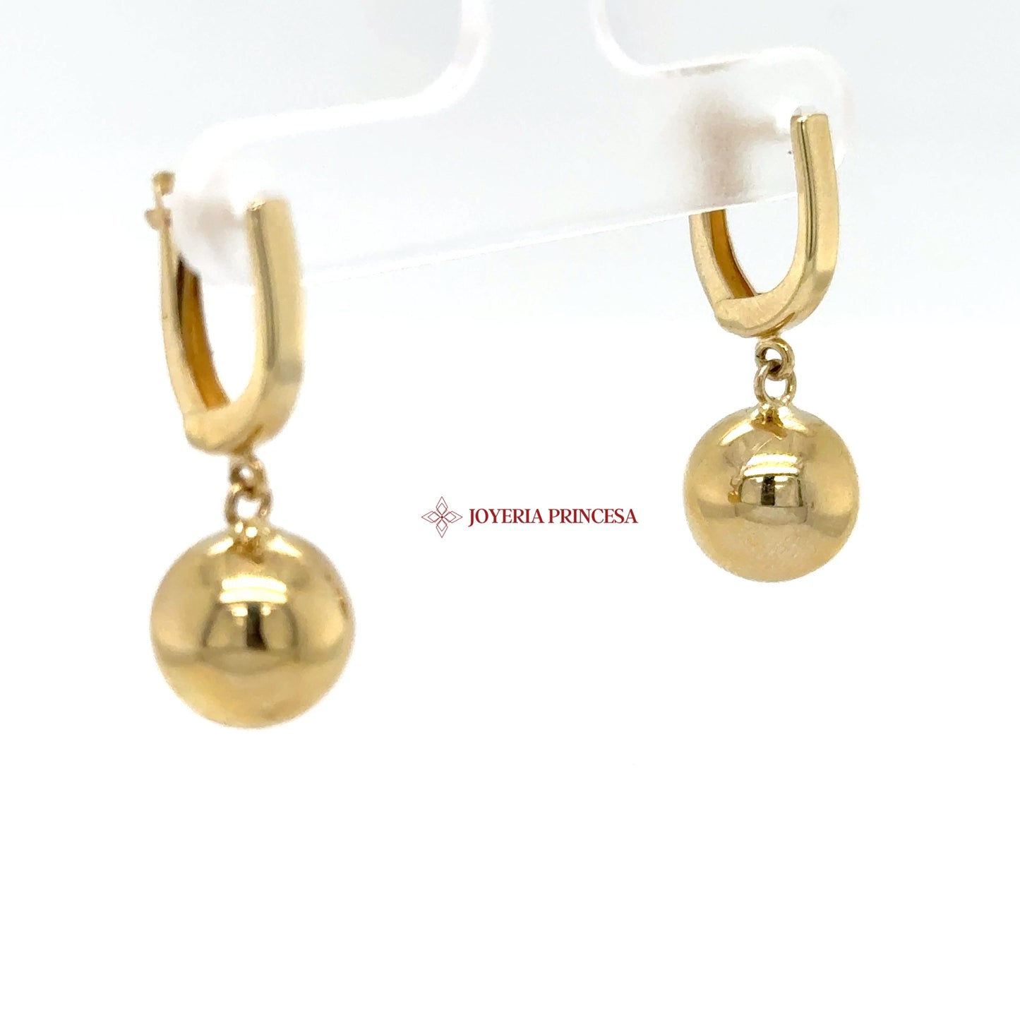 14K Gold Huggie Earrings with Round Ball Motif