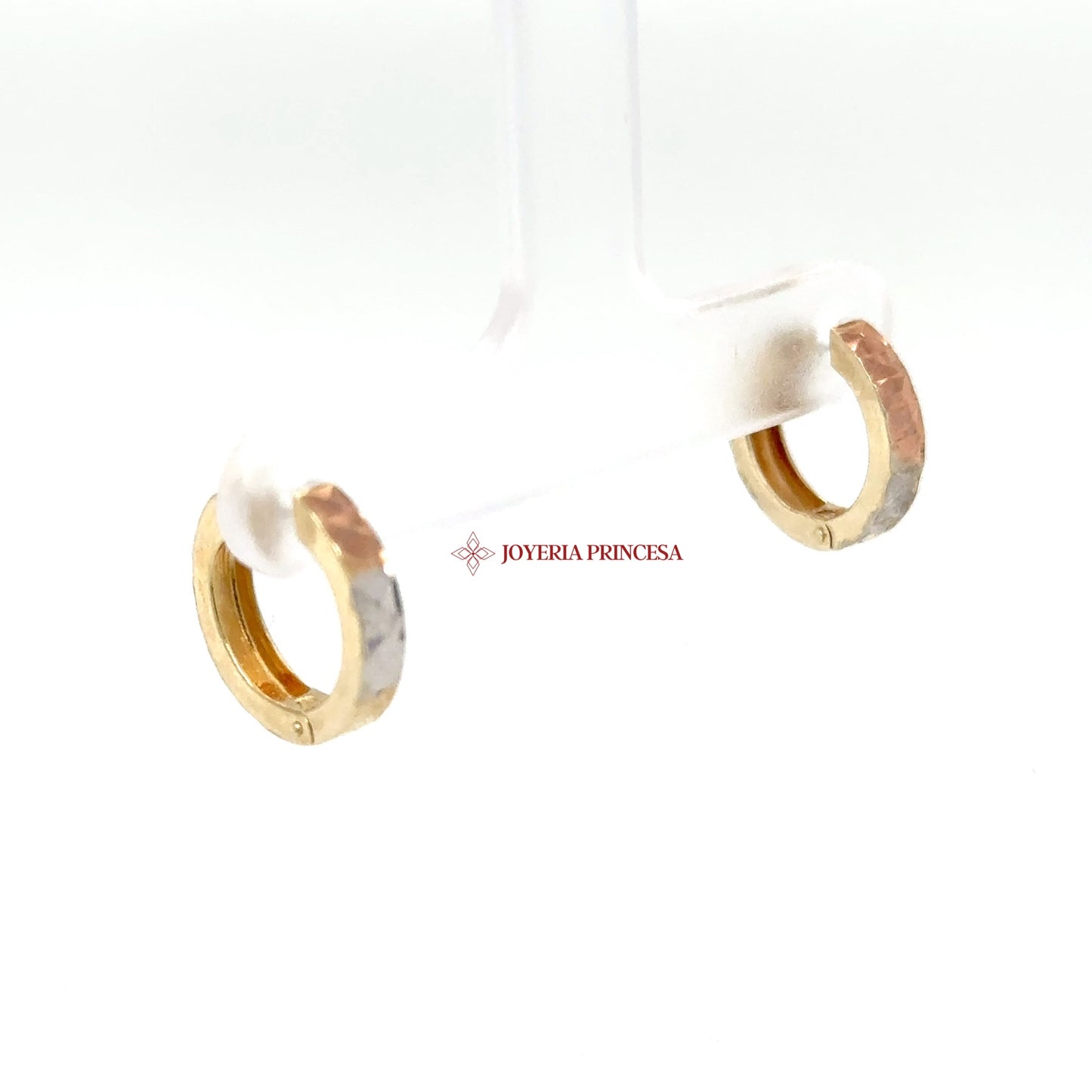 14K Two-Tone Textured Huggie Earrings