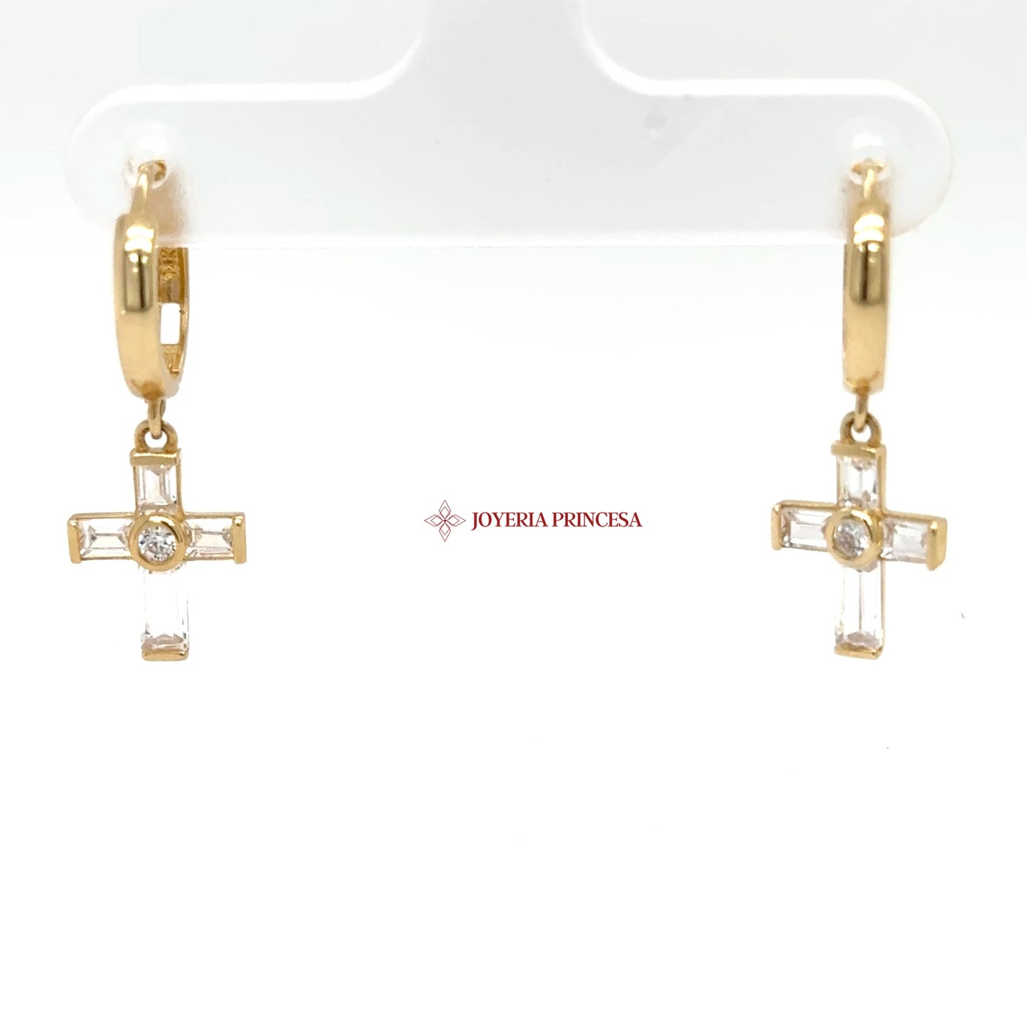 14K Cross Dangle Earrings with Cubic Zirconias