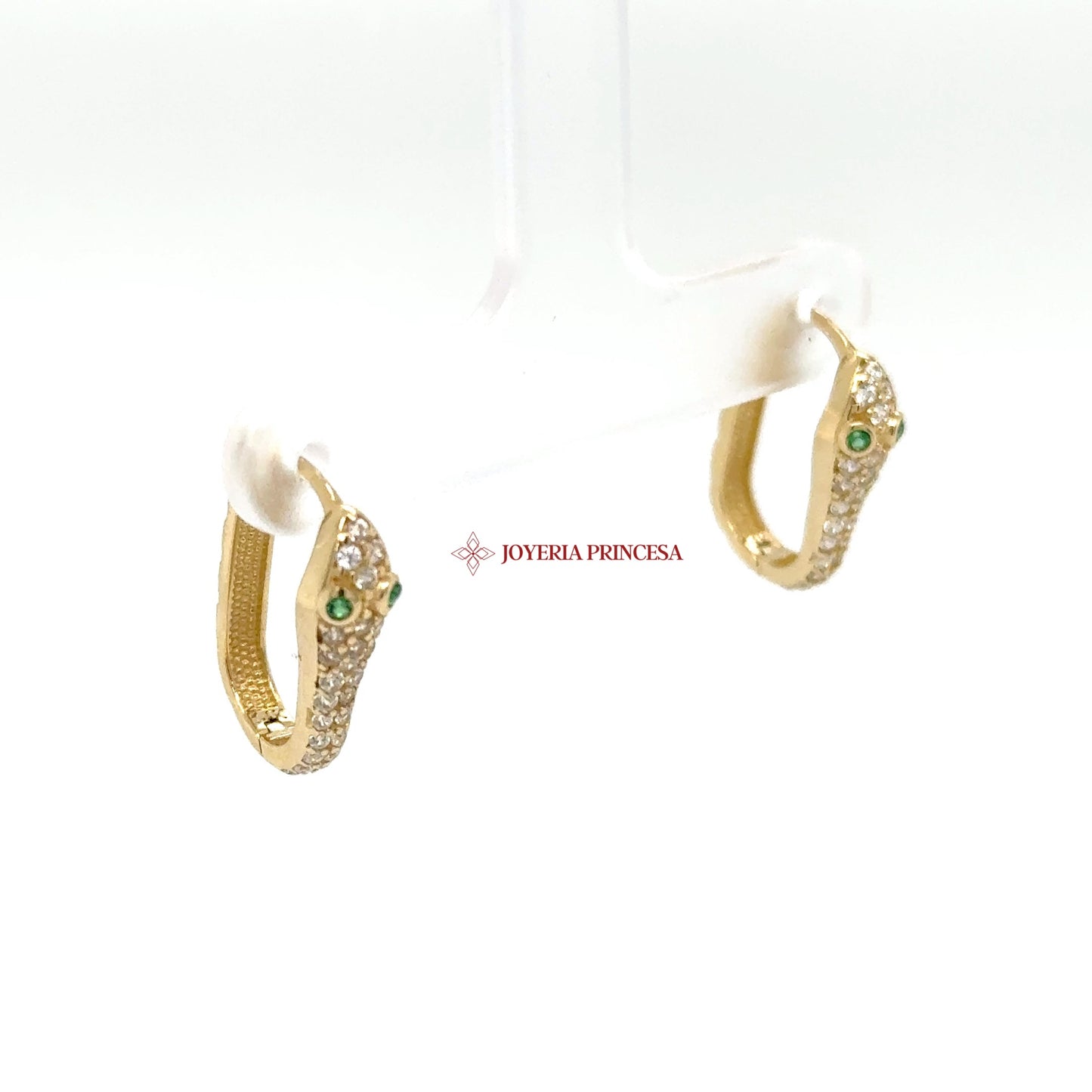 14K Gold Snake Huggie Earrings with CZ Stones