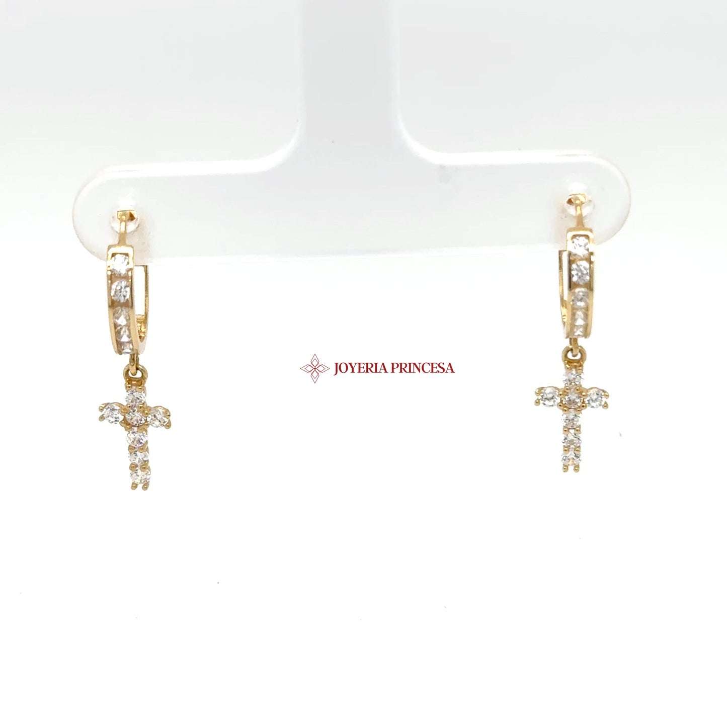 14K Cross Dangle Earrings CZ Stones