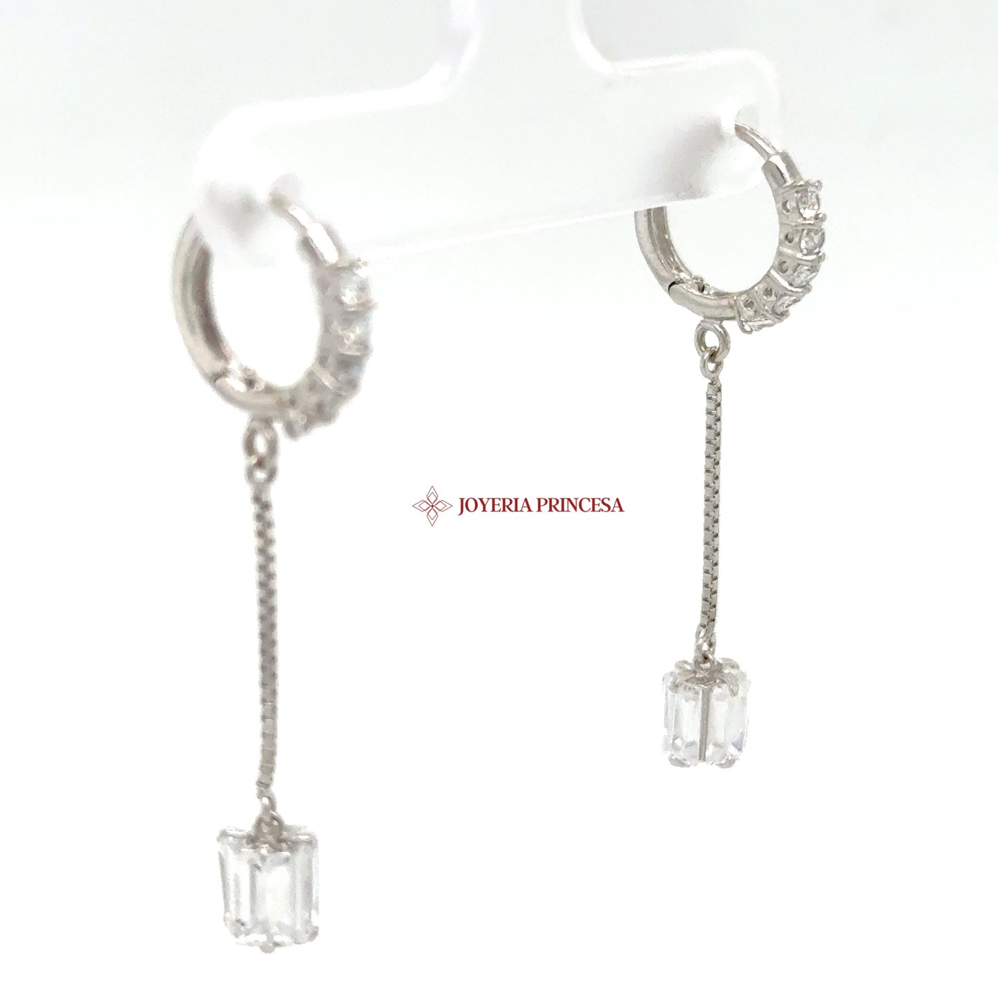14K White Gold Dangle Earrings with Cubic Zirconia