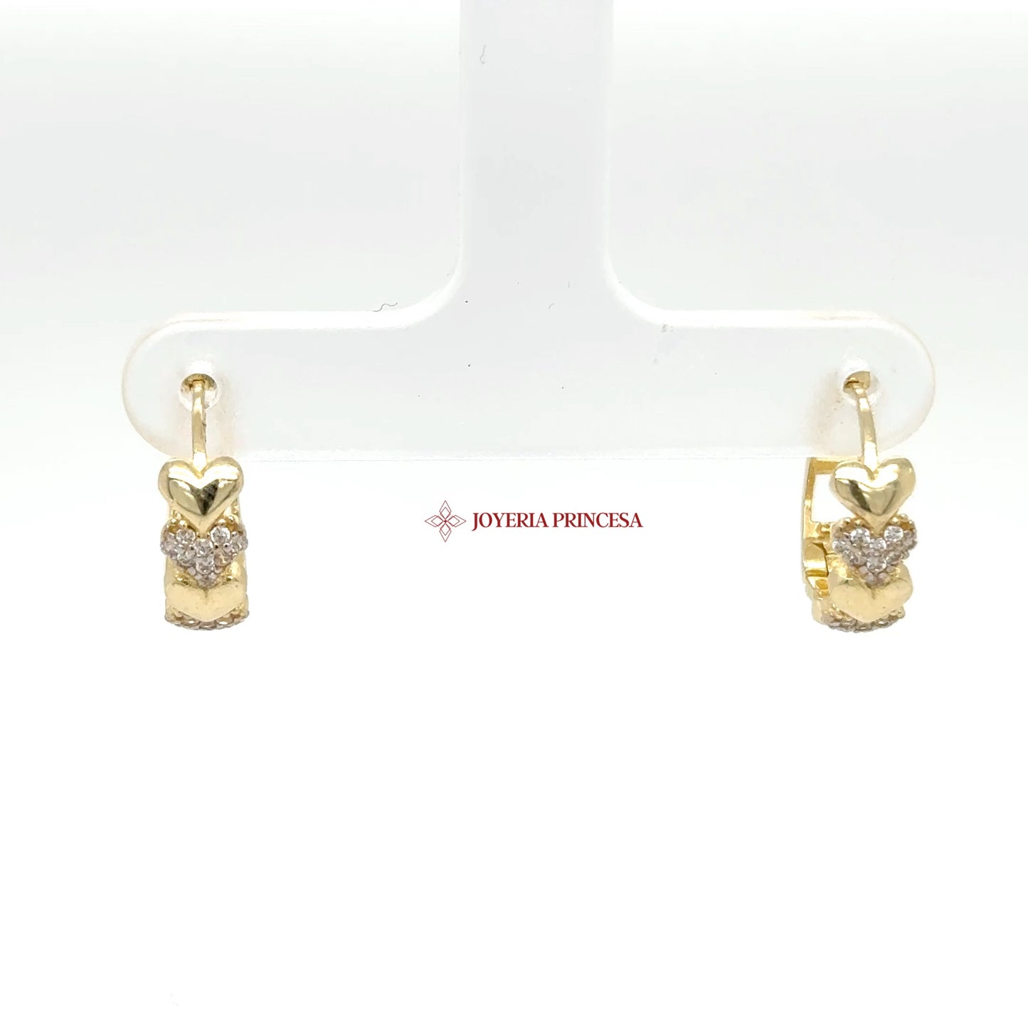 14K Heart Huggie Earrings with CZ Stones