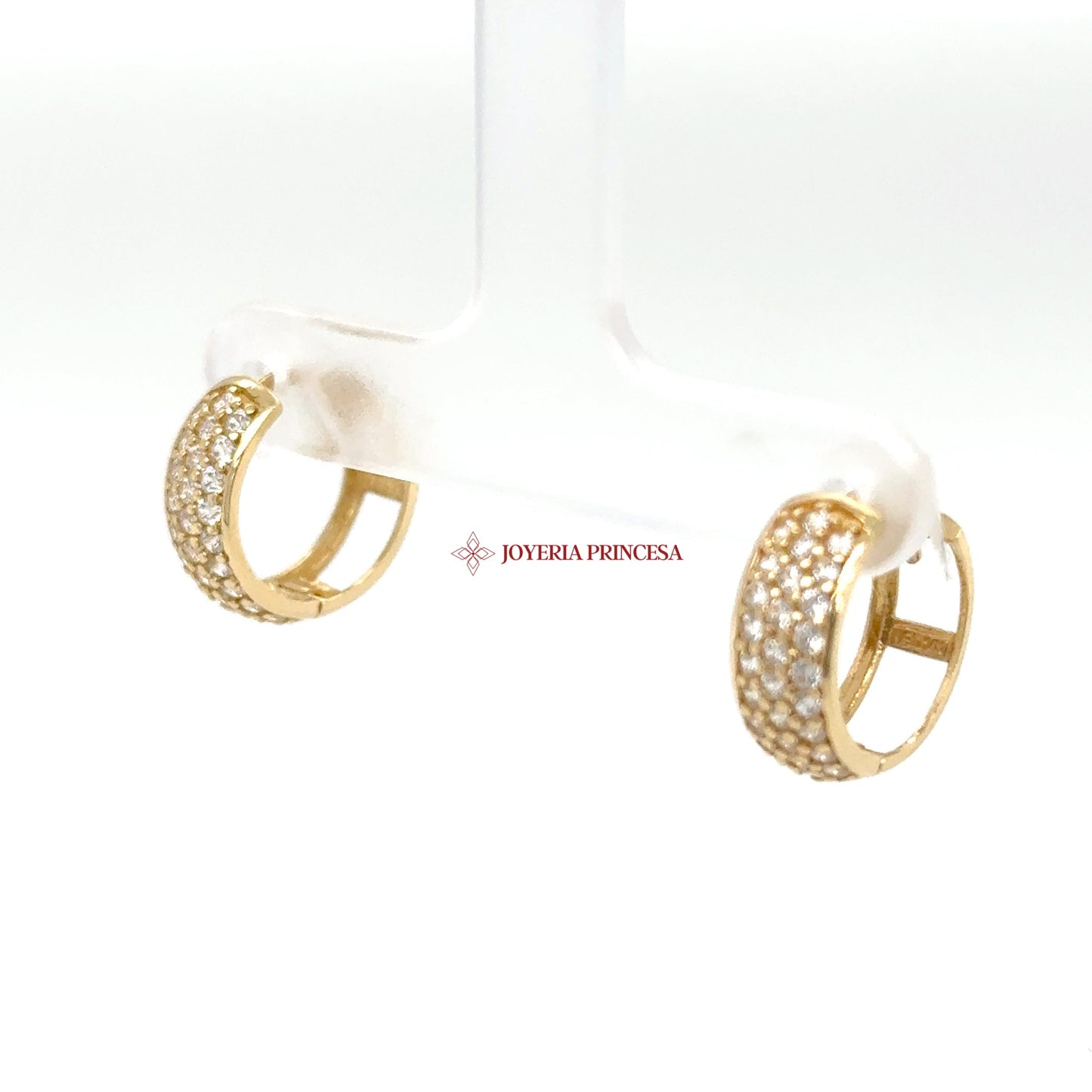 14K Gold Huggie Earrings with CZ Pave Design
