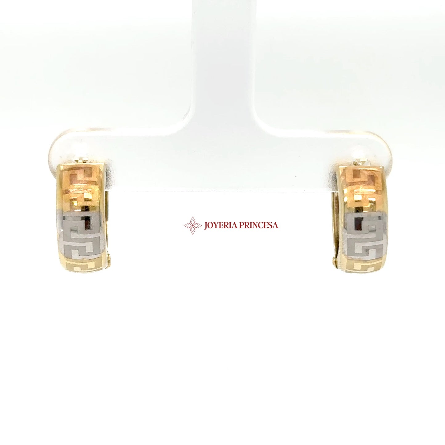 14K Two-tone Gold Geometric Huggie Earrings