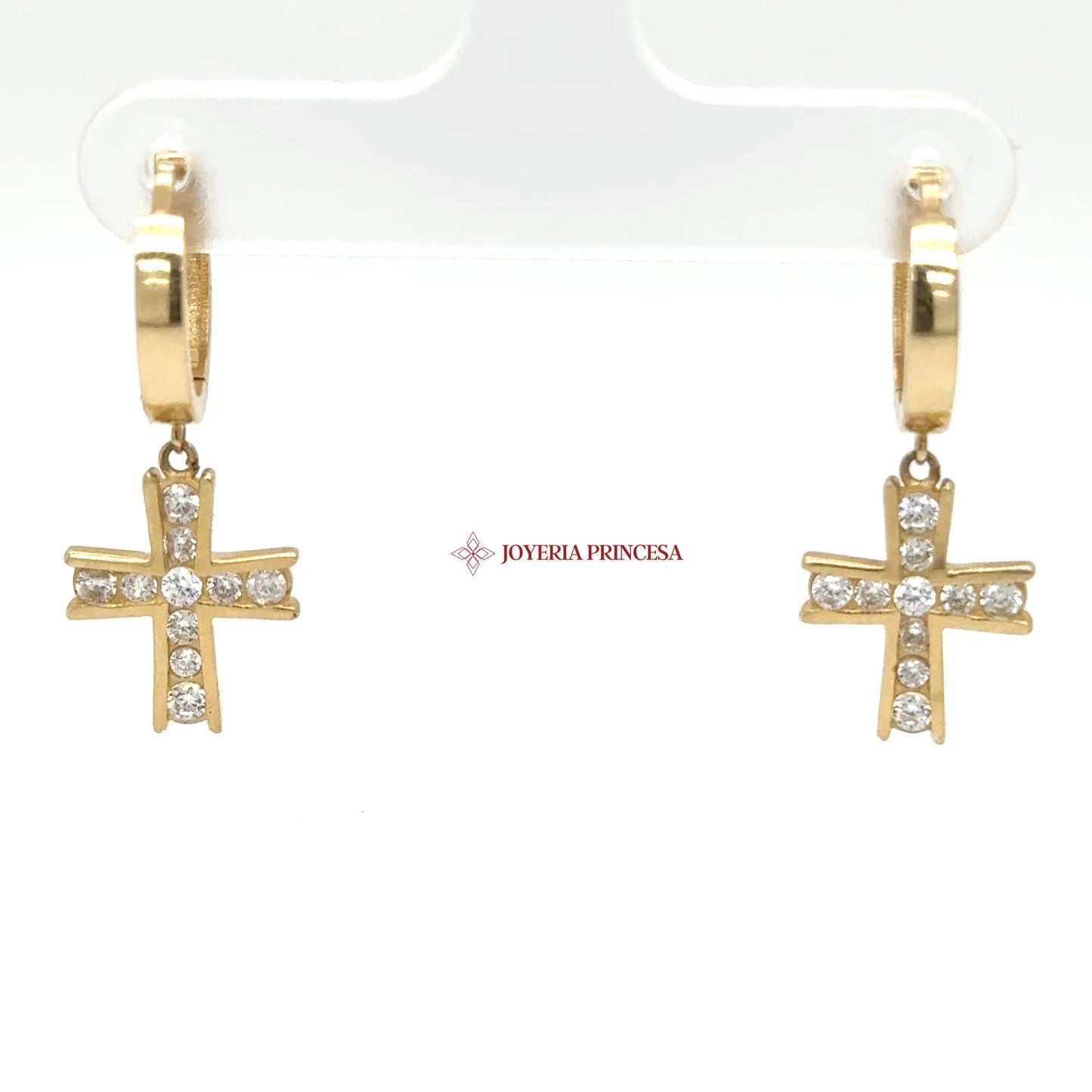14K Gold Cross Dangle Earrings with CZ Stones (UN-0888)