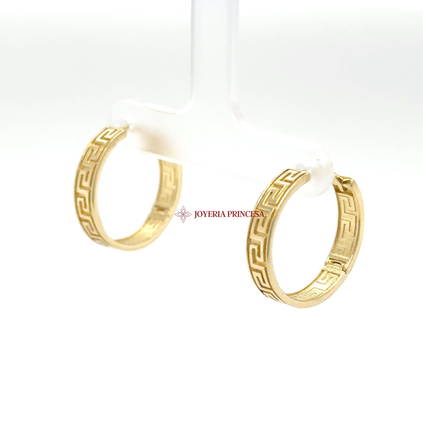 14K Gold Greek Key Pattern Huggie Earrings