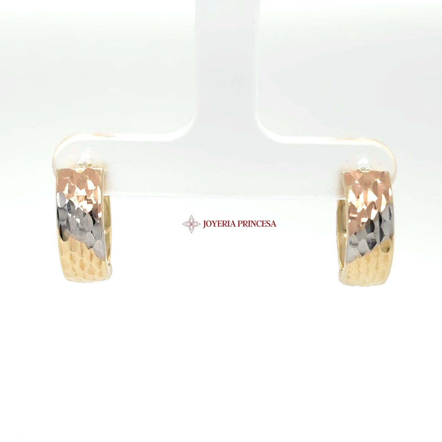 14K Two-Tone Hammered Huggie Earrings (UN-0891)