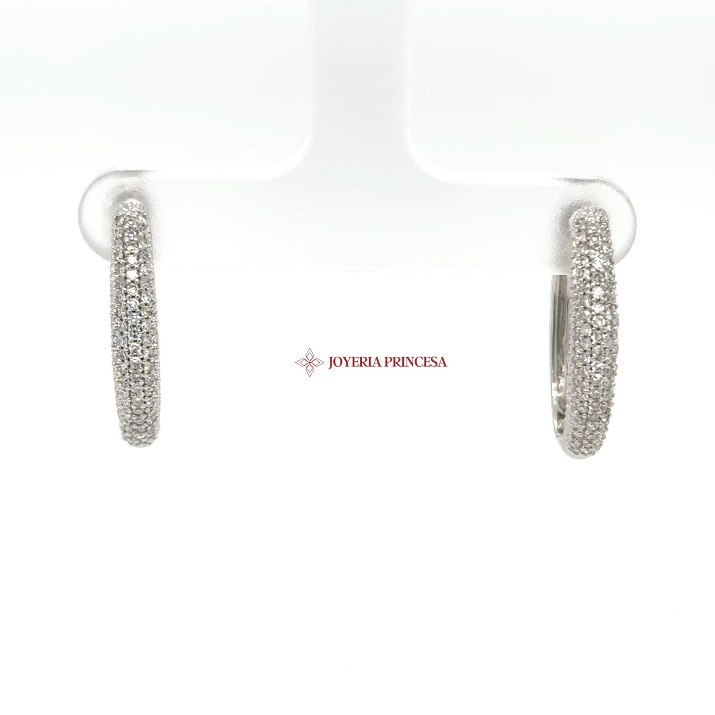 14K White Gold Pave Hoop Earrings with Real Diamonds
