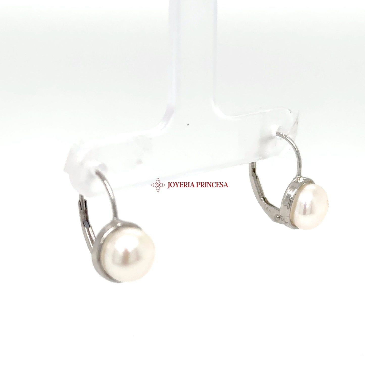 14K White Gold Pearl Huggie Earrings