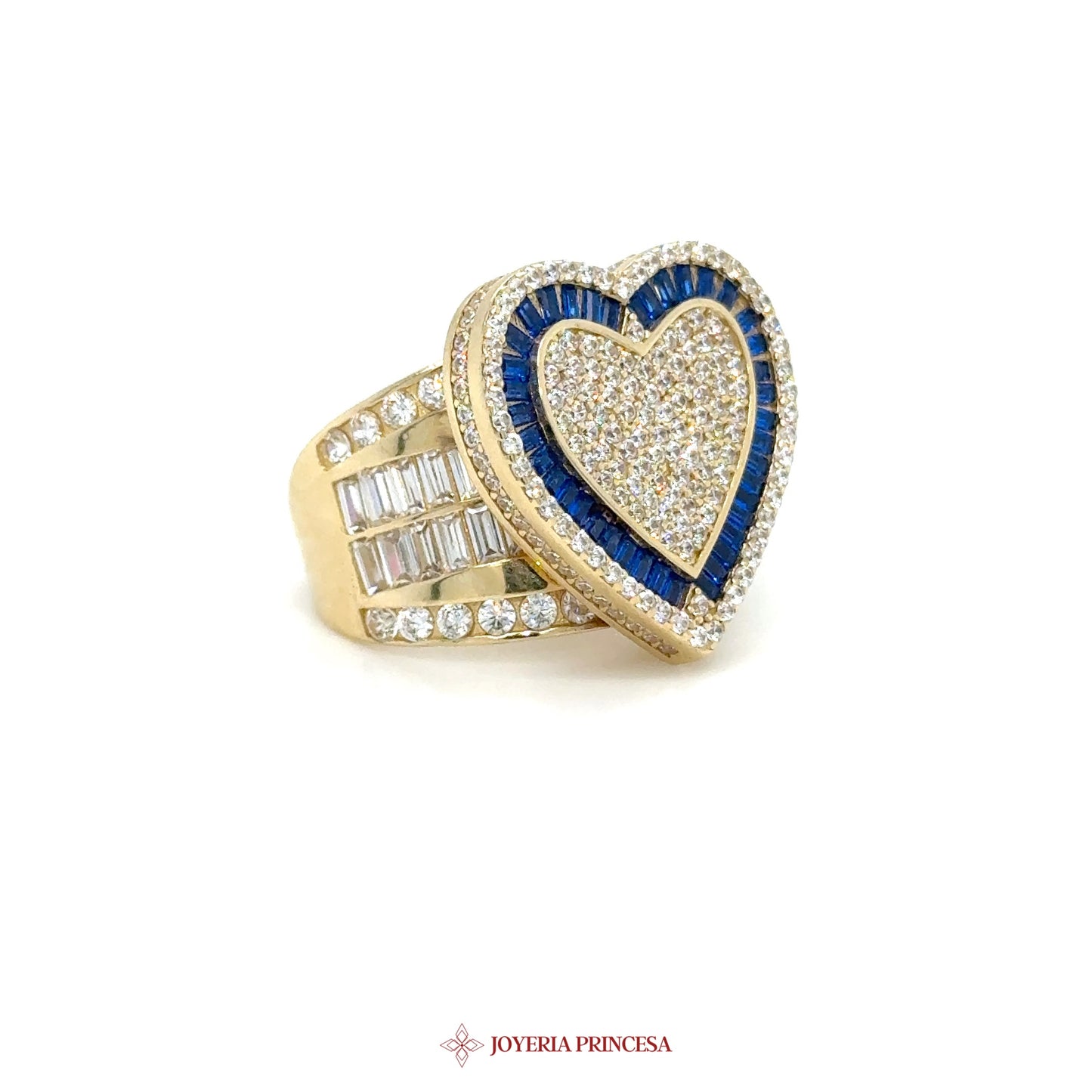 14K Heart-Shaped Ring with Blue and Clear Stones