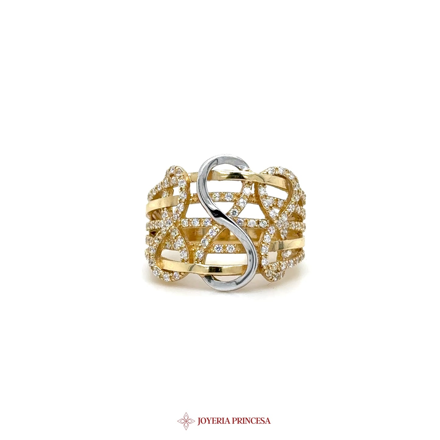 14K Gold Infinity Motif Ring with CZ Stones