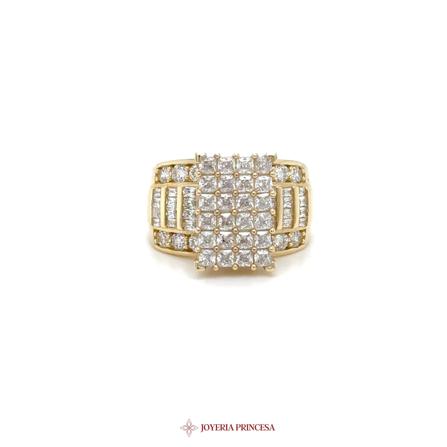 14K Gold Square Cluster Ring with Simulated Diamonds