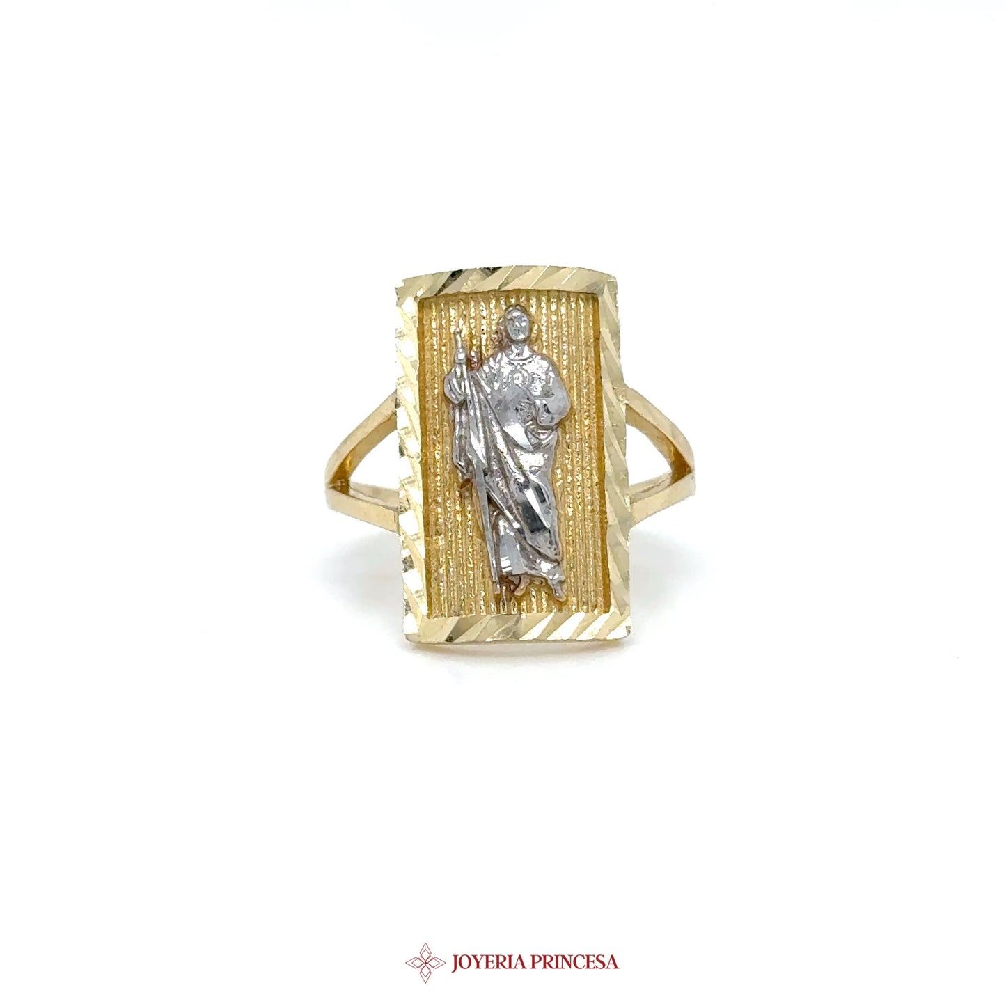 14K Gold Religious Motif Ring with Silver Accent