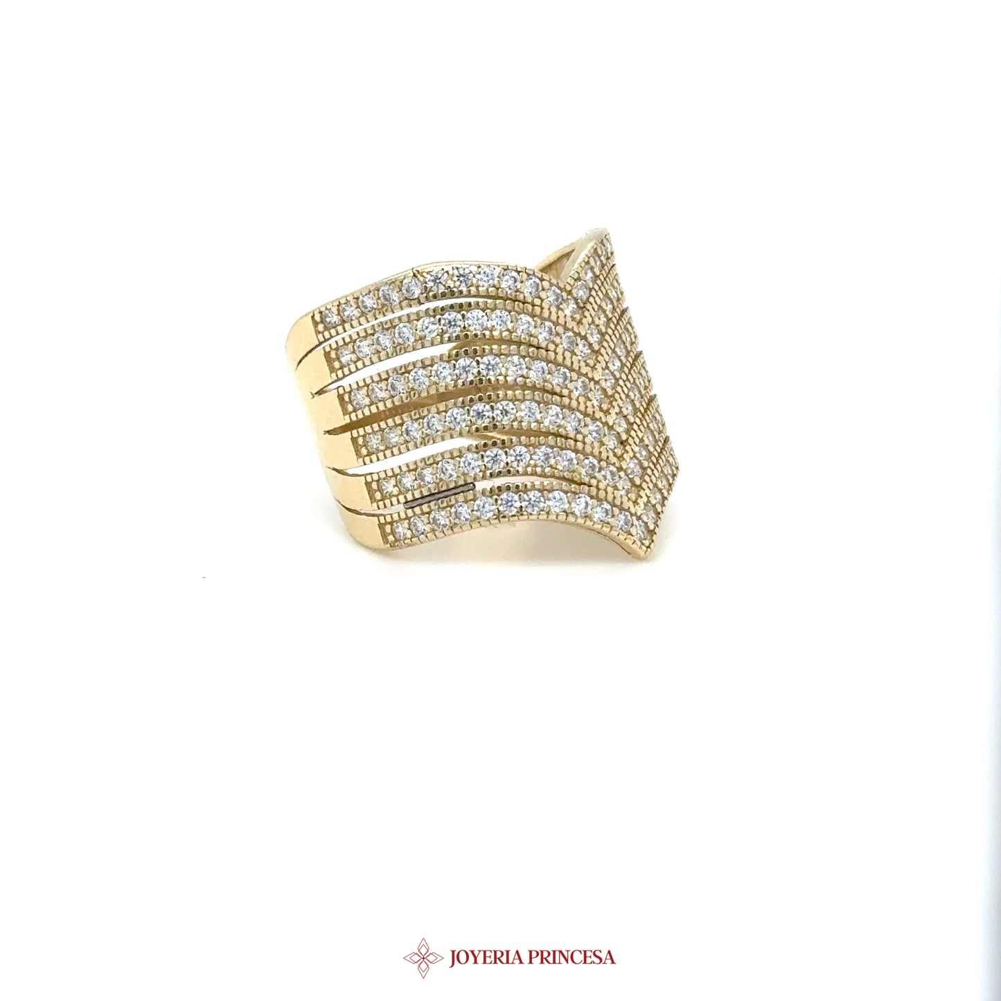 14K Gold Wave Design Ring with CZ Stones
