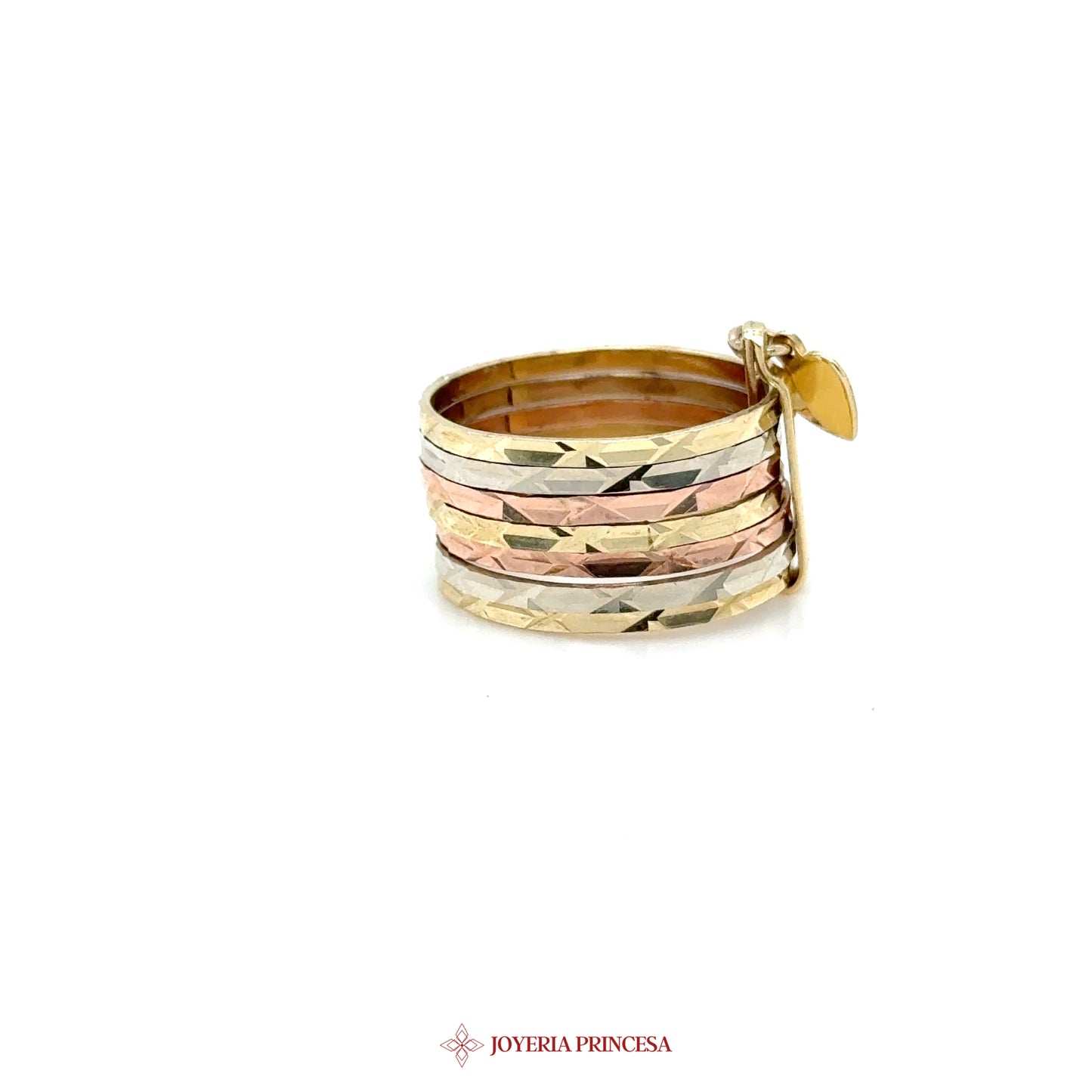 14K Tri-Color Stacked Ring with Textured Finish