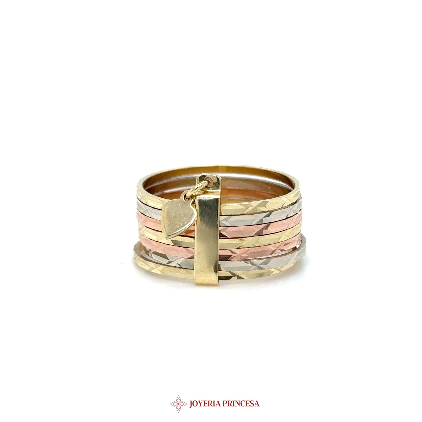 14K Tri-Color Woven Stackable Ring with Heart Clasp