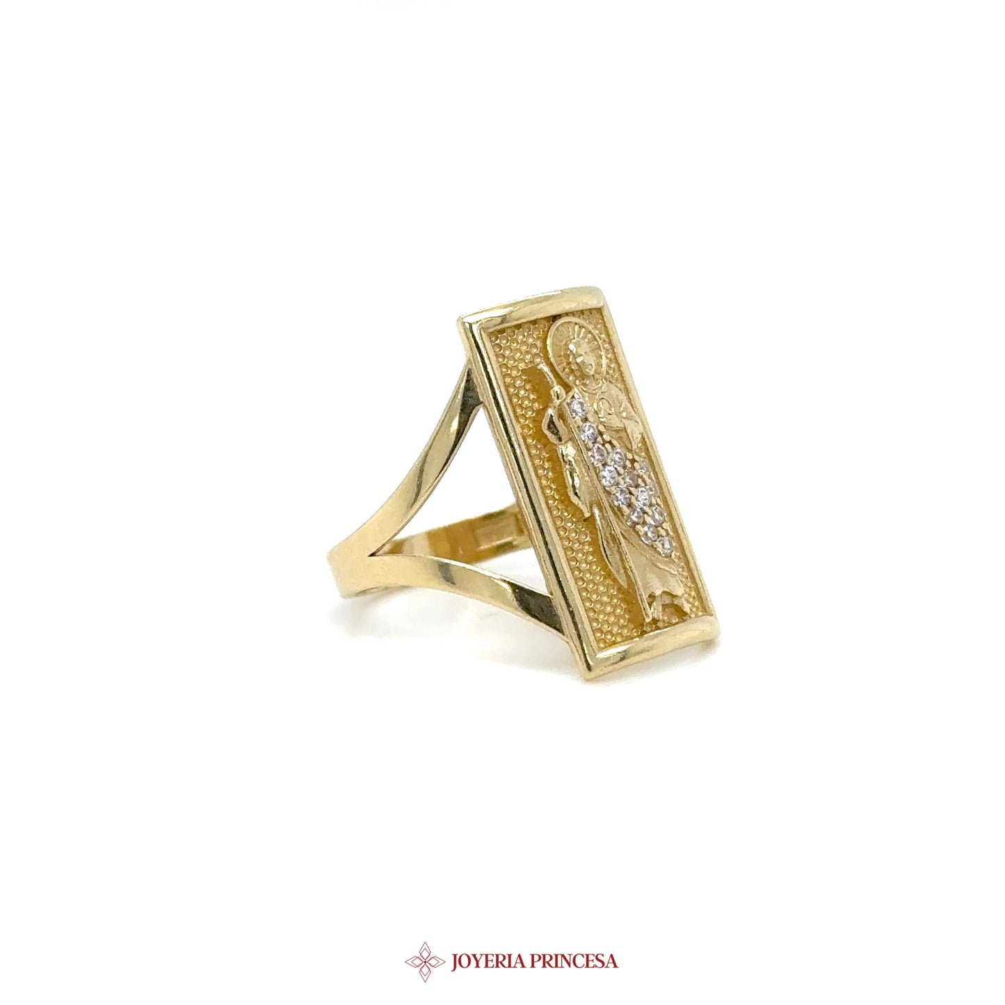 14K Gold Religious Motif Ring with CZ Stones