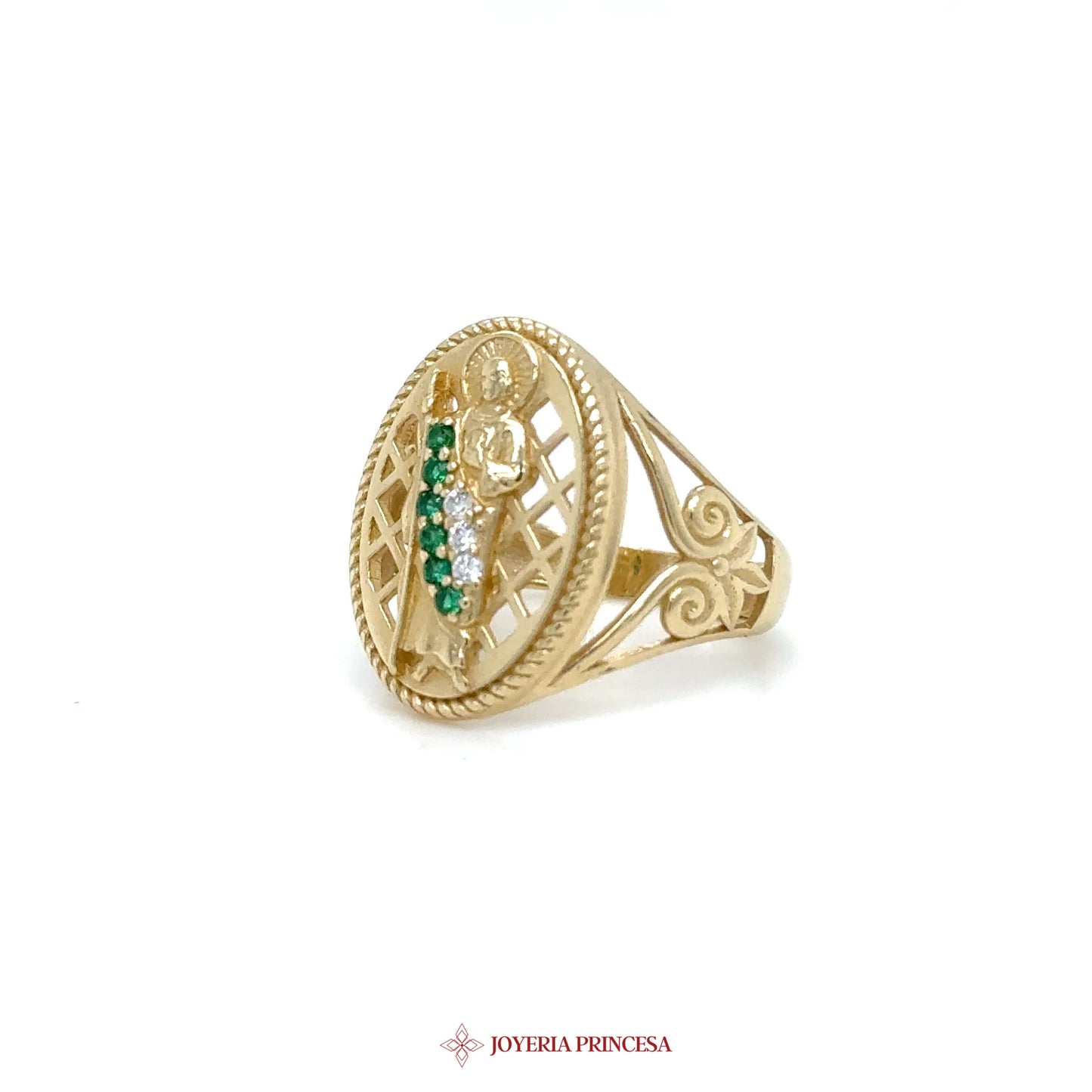 14K Gold Green Stone Oval Motif Ring