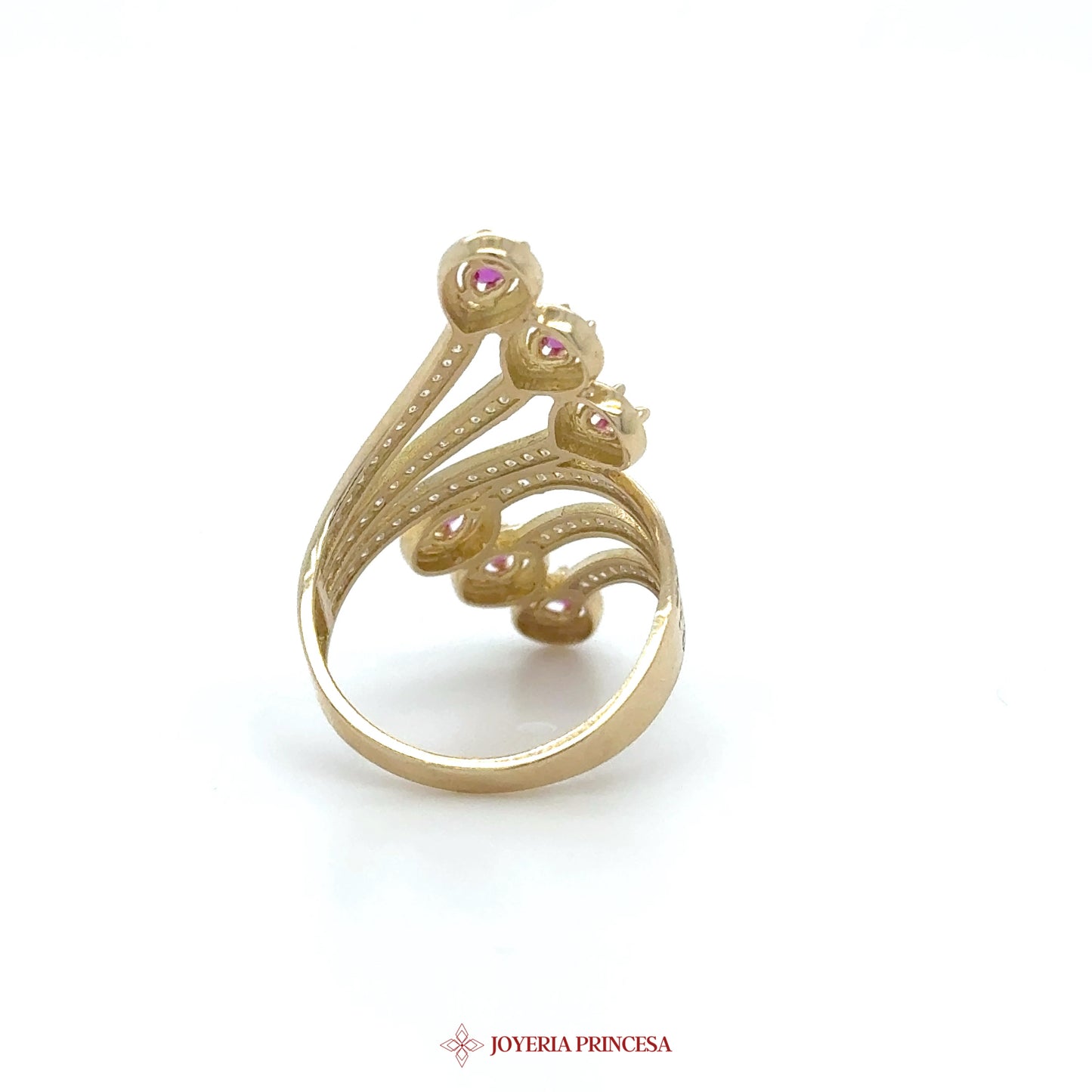 14K Gold Spiral Ring with Pink Stones