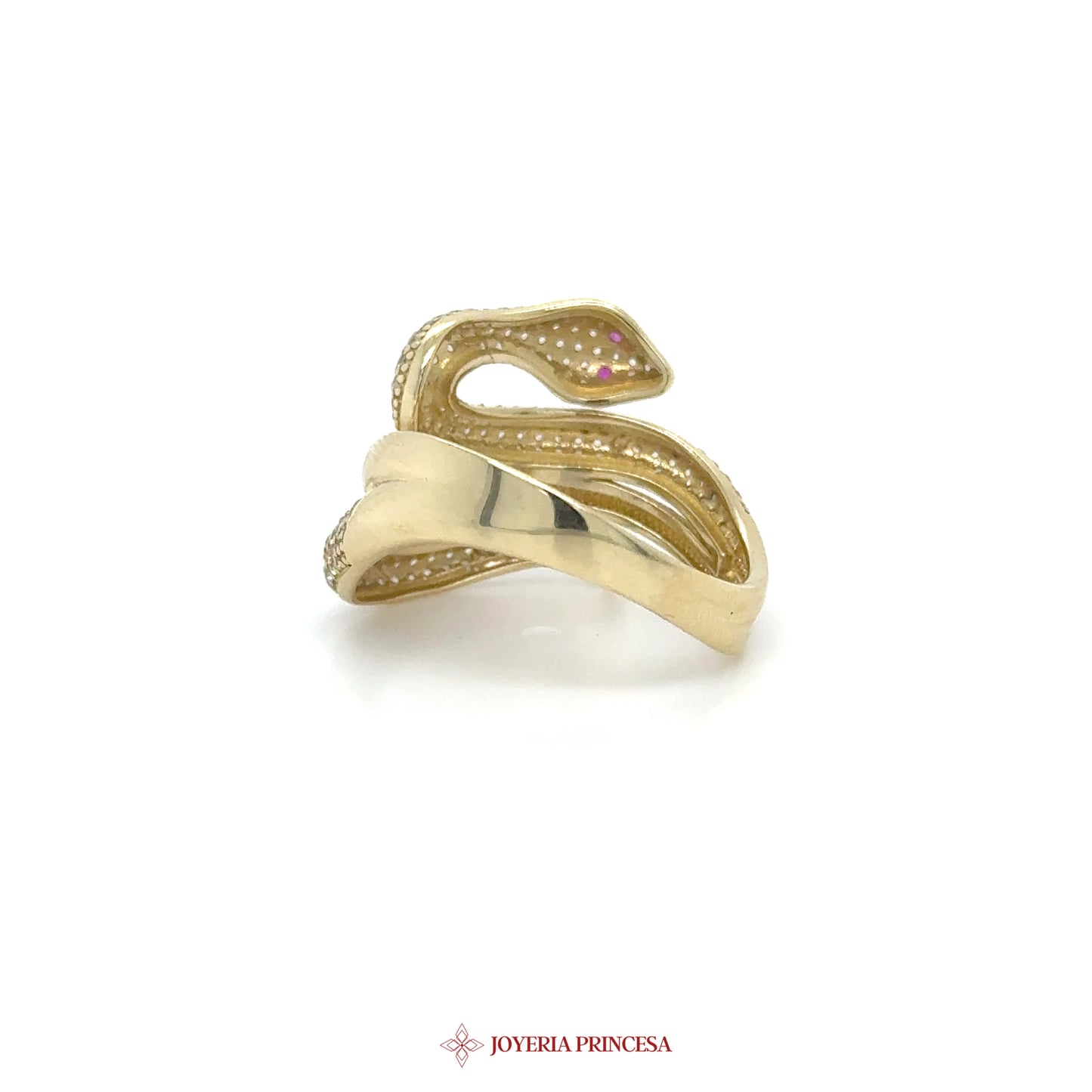 14K Gold Snake Wrap Ring with CZ and Ruby Accent