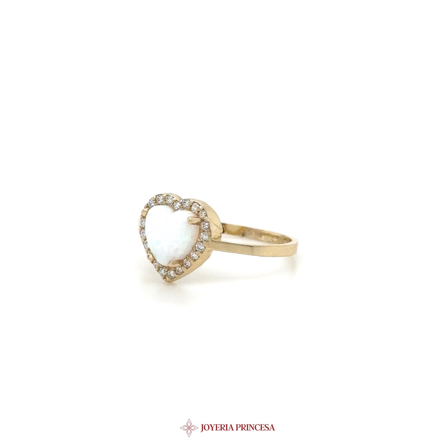 14K Gold Heart-Shaped Opal Ring with CZ Accents