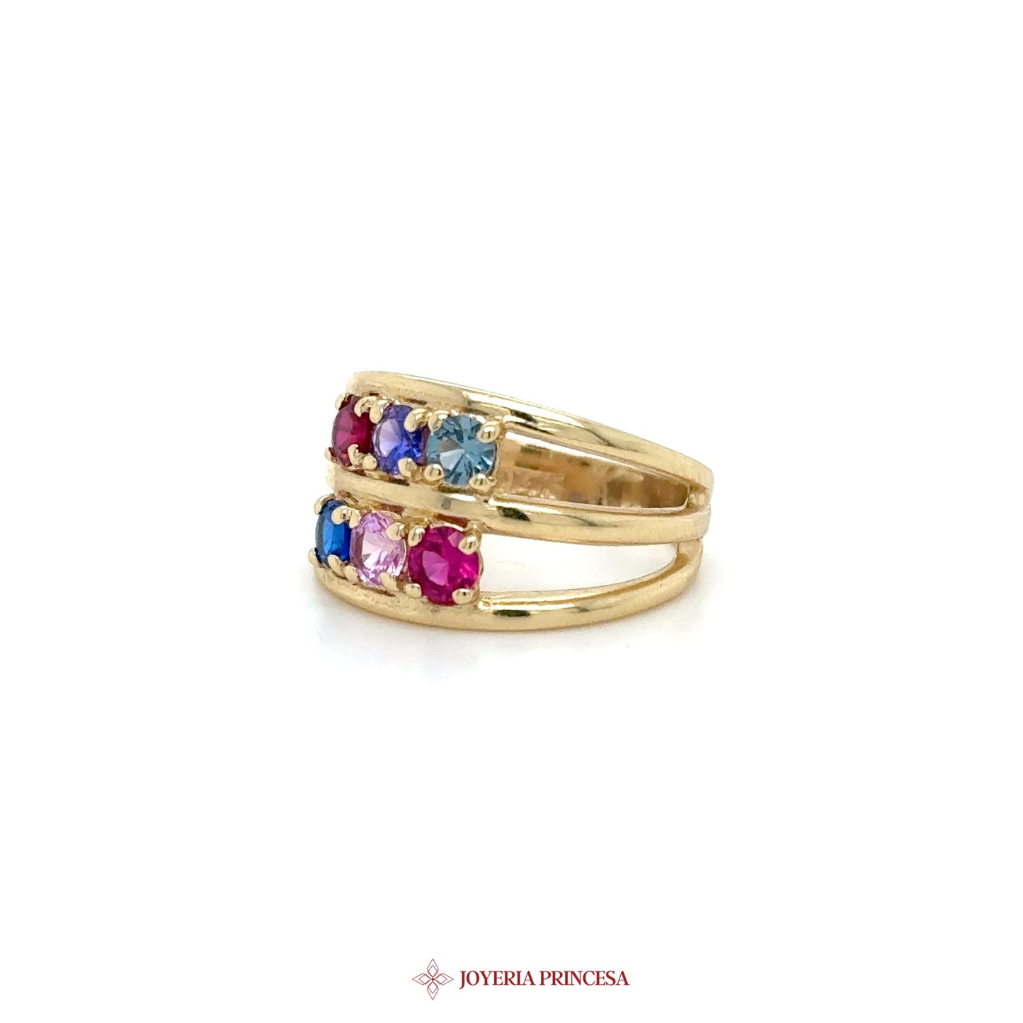 14K Gold Multi-Stone Stacking Ring with Ruby, Sapphire, Amethyst