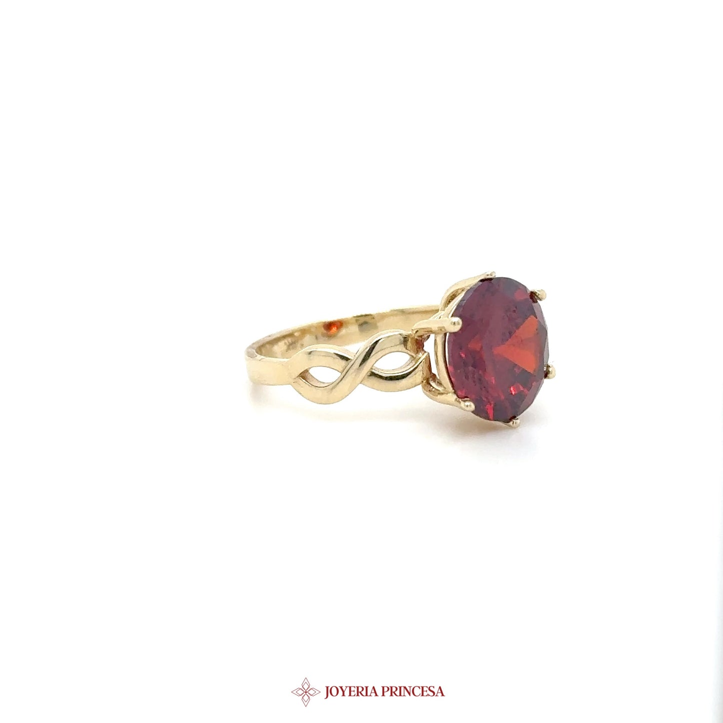 14K Gold Infinity Ring with Red Simulated Stone