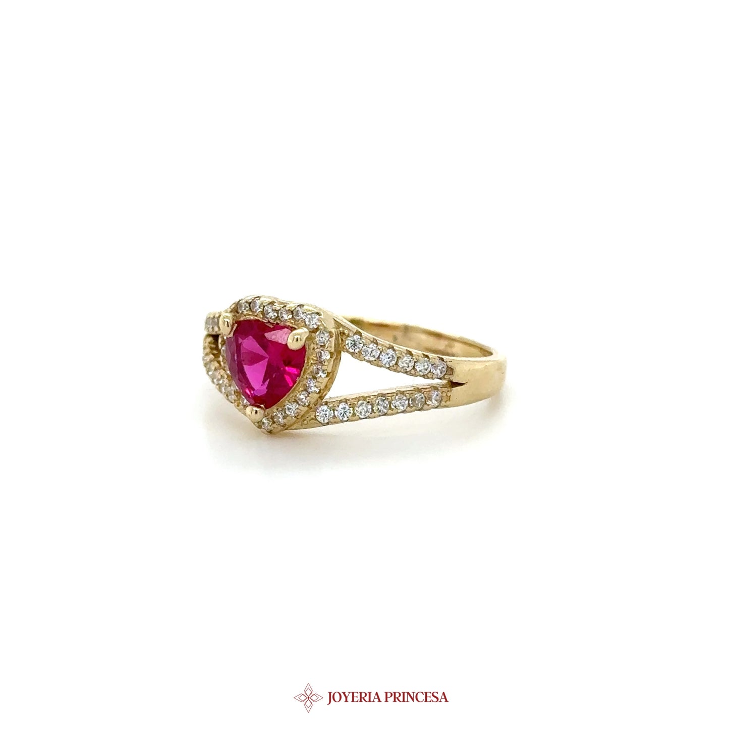 14K Gold Heart-Shaped Ruby and Diamond Ring