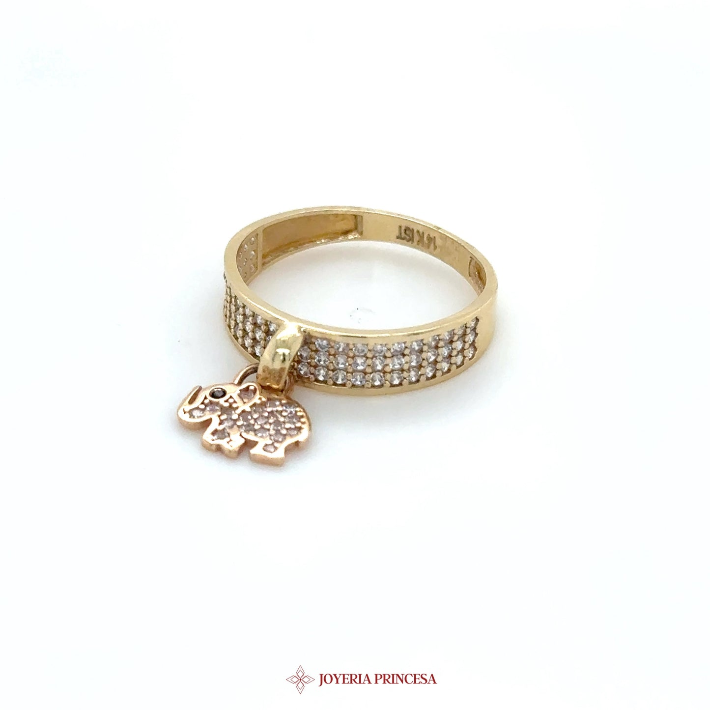 14K Gold Ring with Charm and CZ Stones