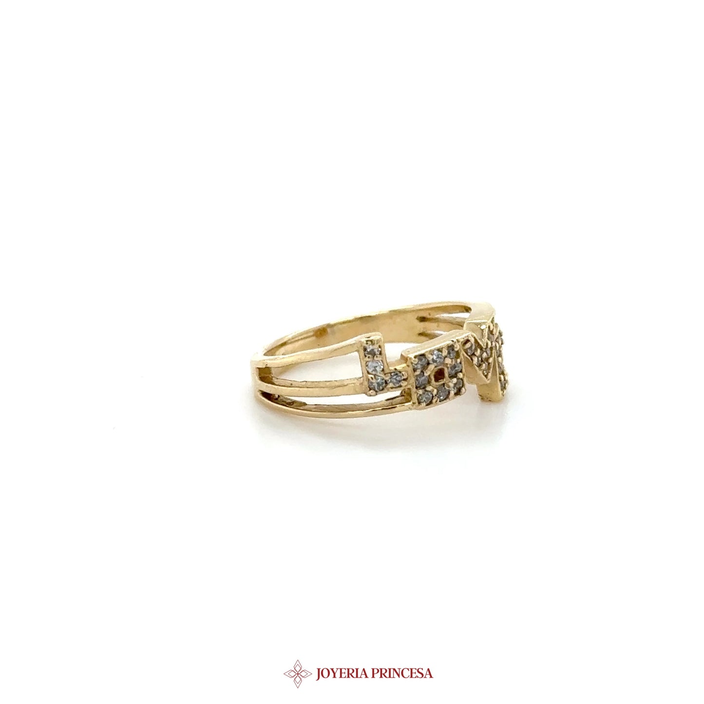 14K Gold Love Ring with CZ Stones
