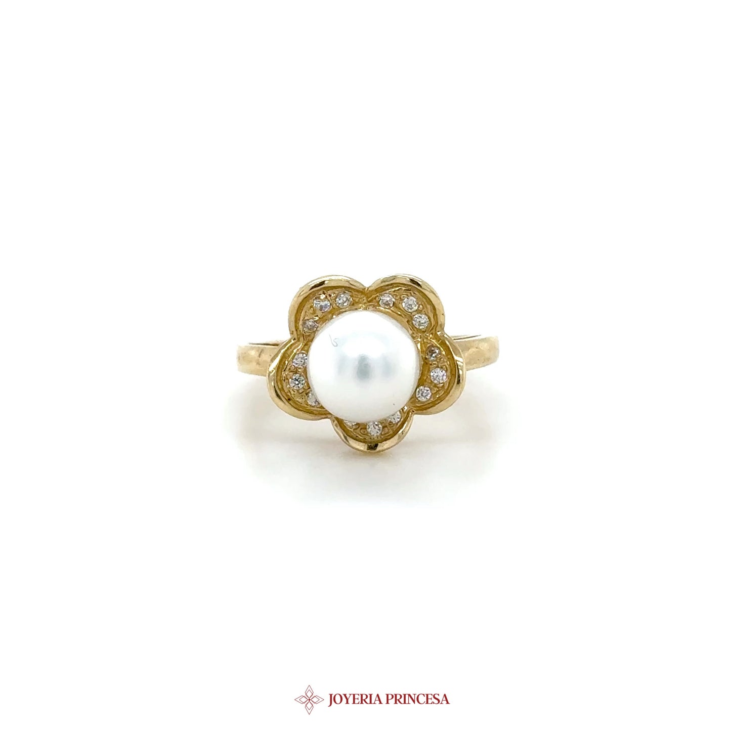 14K Gold Pearl Floral Motif Ring