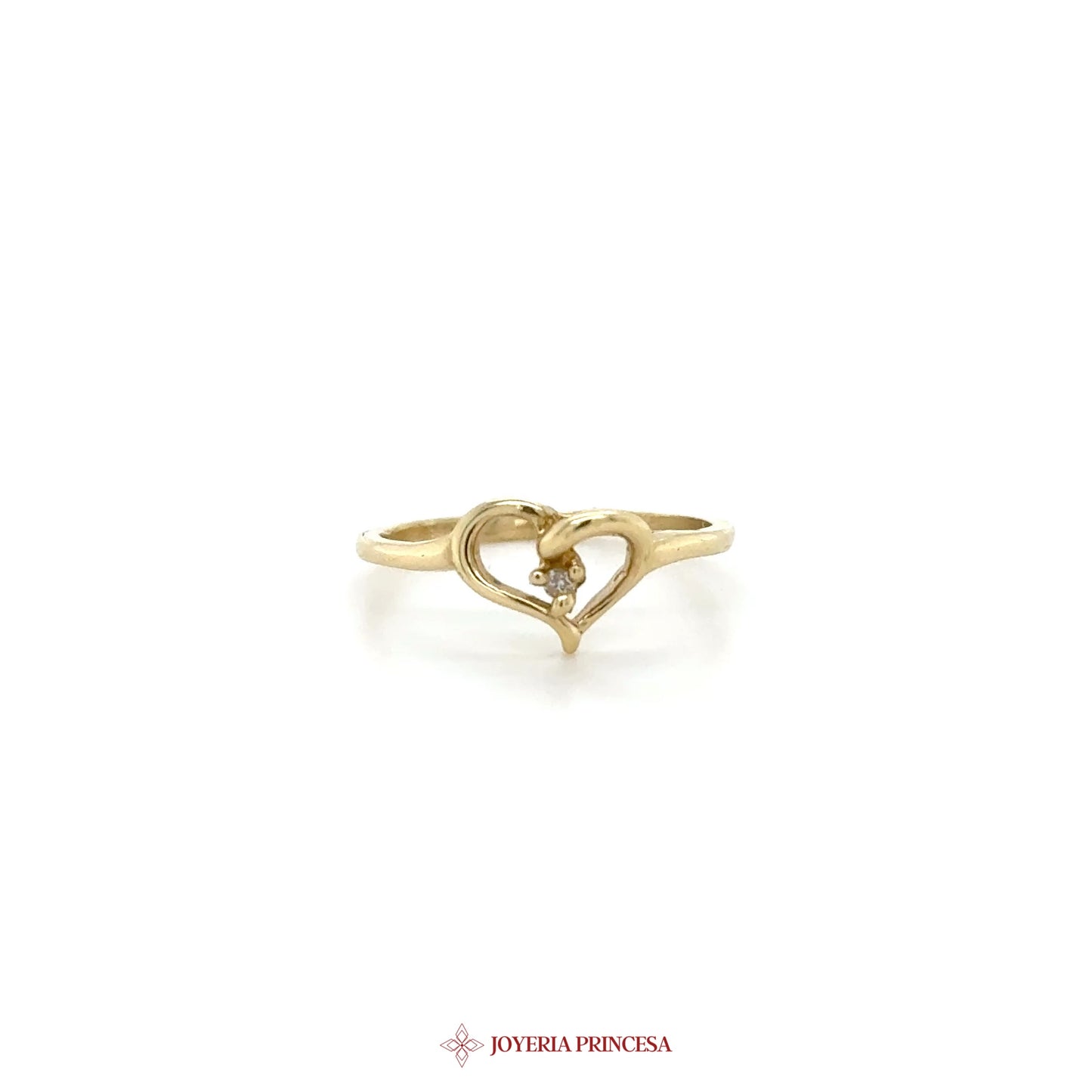 14K Gold Heart Motif Ring with Simulated Stone